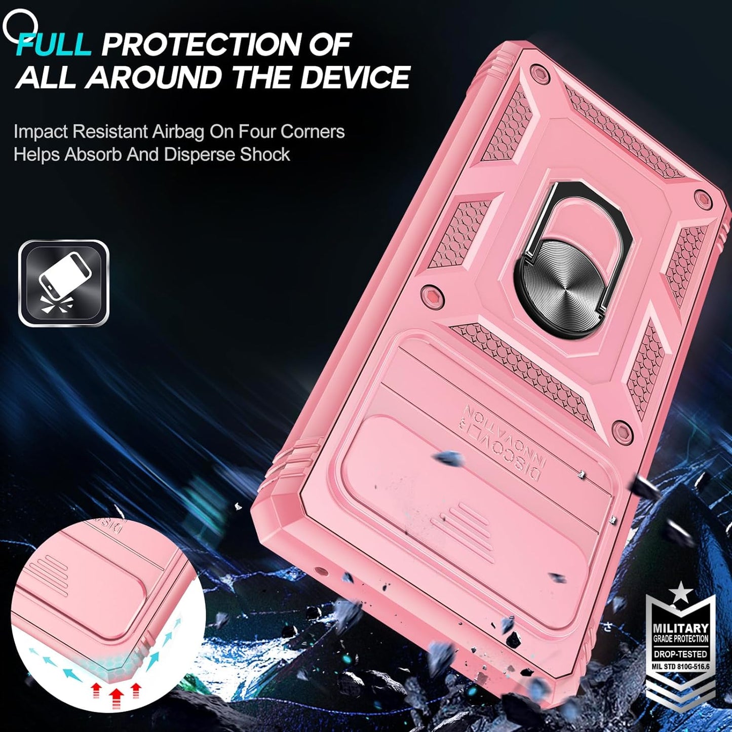 Leyi for Google Pixel 6 Case: Case for Pixel 6 with Slide Camera Cover + [2 Packs] Tempered Glass Screen Protector, 360 Full Body Military-Grade Phone Case with Kickstand for Google Pixel 6, Pink  LeYi   