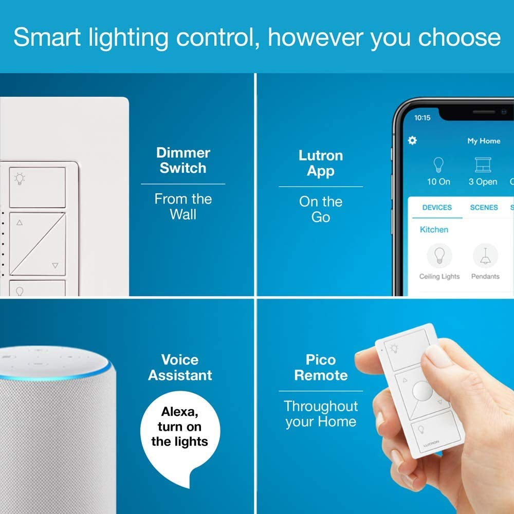 Lutron Caséta Deluxe Smart Dimmer Switch (2 Count) Kit with Caséta Smart Hub | Works with Alexa, Apple Homekit, Ring, Google Assistant | P-BDG-PKG2W-A | White  Lutron   
