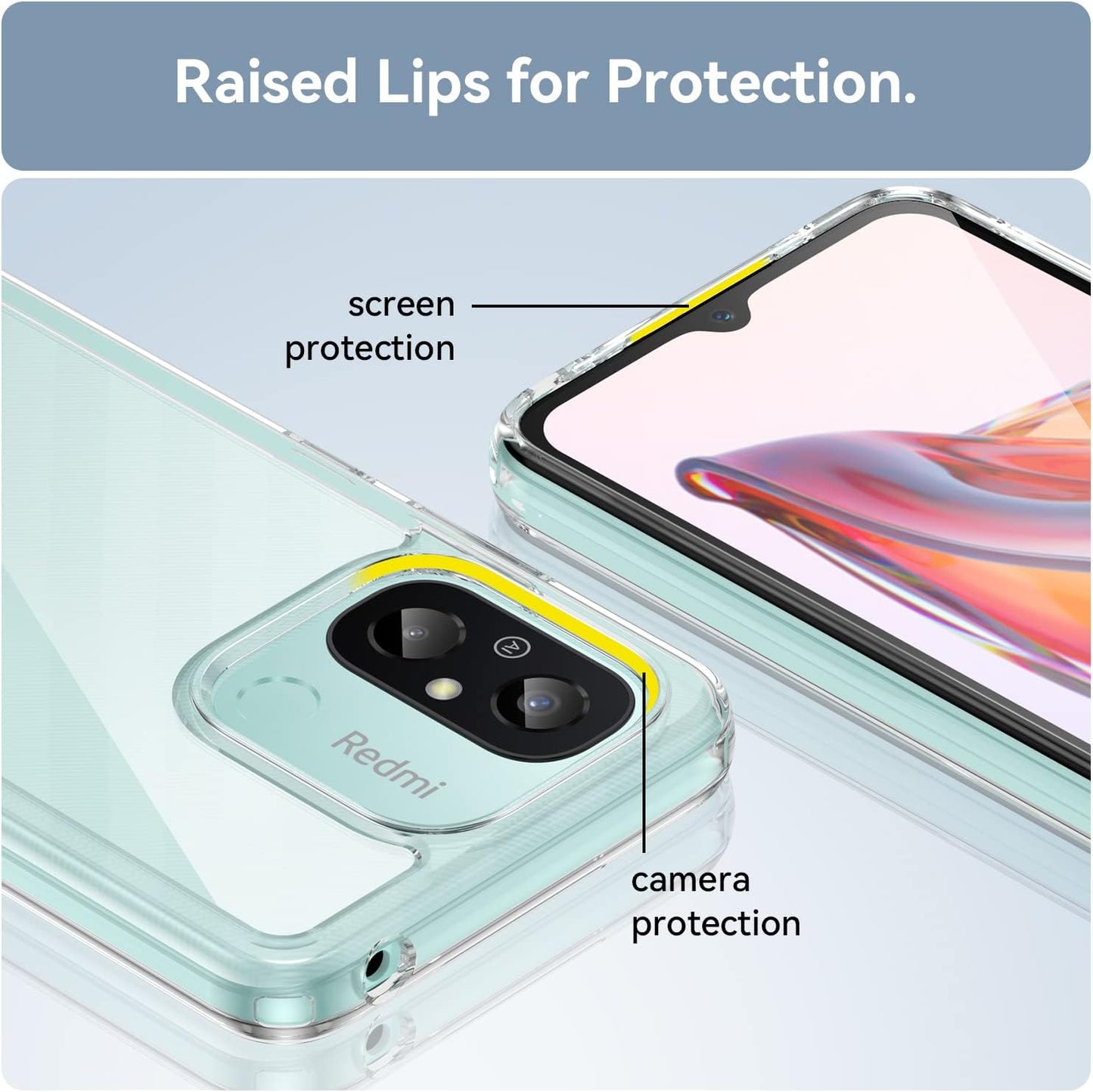 DFTCVBN Phone Case for Redmi 12C Case, Poco C55/Redmi 11A 22120RN86G Case with HD Screen Protector, Soft Bumper with Clear Crystal PC Hard Back Shockproof Cover Cases for Xiaomi Redmi 12C Clear  DFTCVBN   