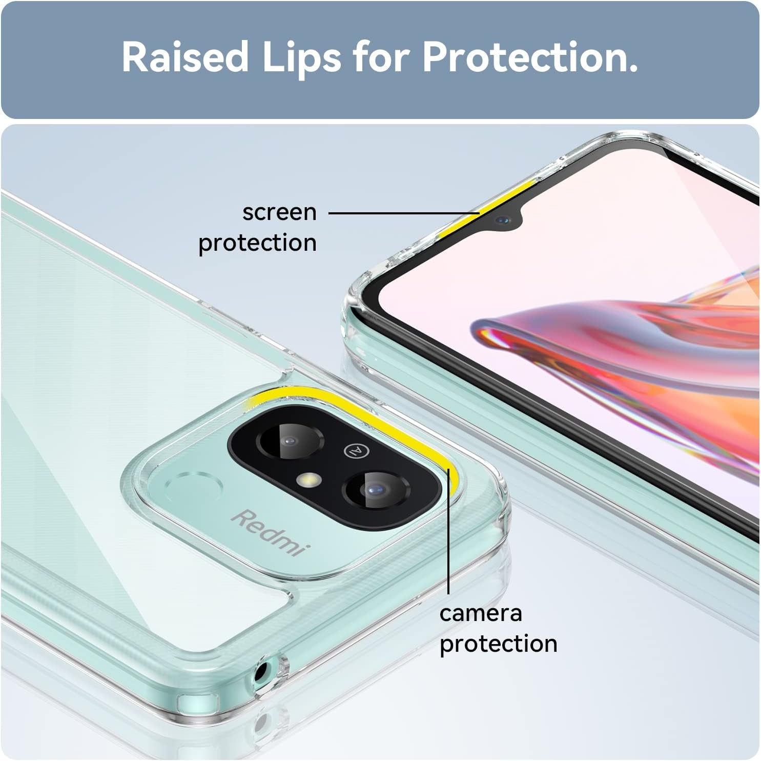 DFTCVBN Phone Case for Redmi 12C Case, Poco C55/Redmi 11A 22120RN86G Case with HD Screen Protector, Soft Bumper with Clear Crystal PC Hard Back Shockproof Cover Cases for Xiaomi Redmi 12C Clear  DFTCVBN   