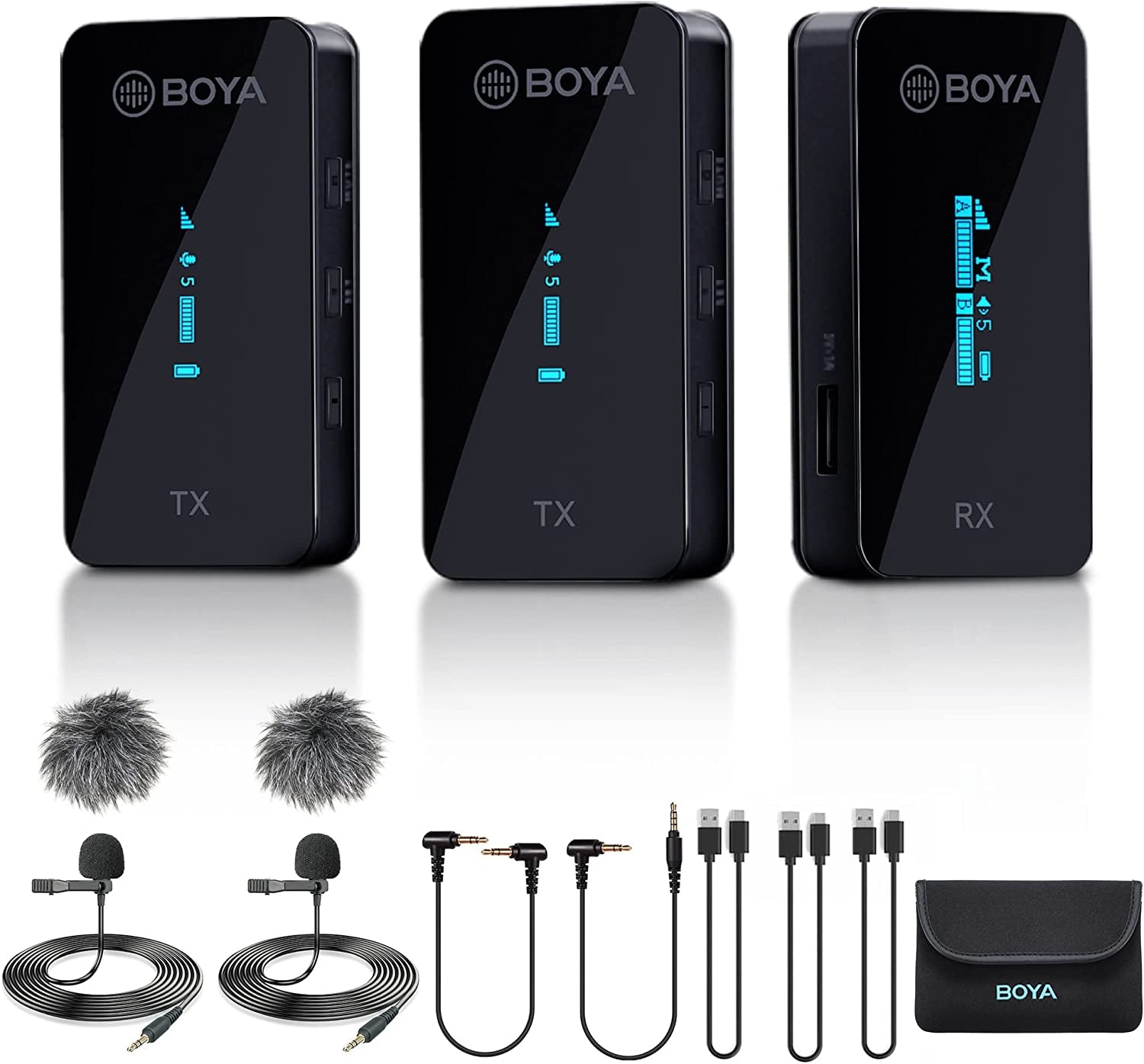 BOYA BY-XM6-S2 Wireless Lavalier Microphone 2.4Ghz Dual Channel Wireless Lapel Microphones for Cameras Phone DSLR Camcorder Mic for Video Recording Youtube Vlogging (2 Transmitters & 1 Receiver)  BOYA   