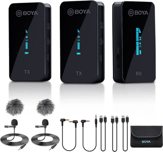 BOYA BY-XM6-S2 Wireless Lavalier Microphone 2.4Ghz Dual Channel Wireless Lapel Microphones for Cameras Phone DSLR Camcorder Mic for Video Recording Youtube Vlogging (2 Transmitters & 1 Receiver)  BOYA   