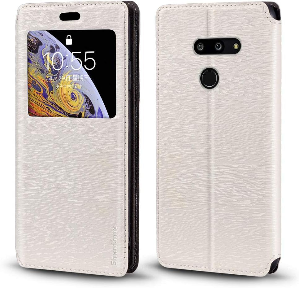 Shantime LG G8 Thinq Case, Wood Grain Leather Case with Card Holder and Window, Magnetic Flip Cover for LG G8 Thinq Gold  Shantime White  