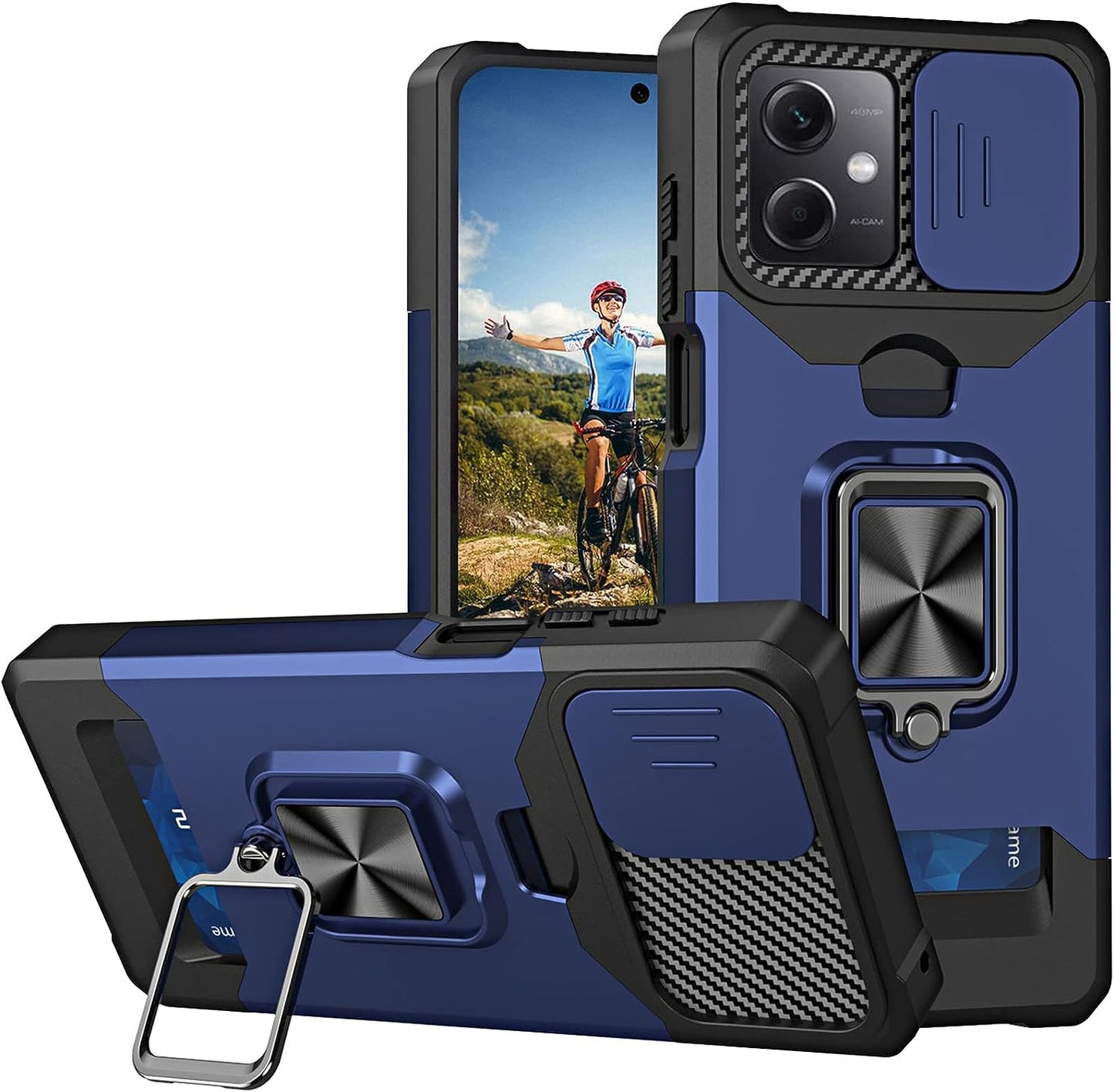 Ysnzaq for Xiaomi Redmi Note 12 5G Case with Card Holder and Sliding Camera (Not 4G), Military Grade Shockproof Protective Phone Cover for Xiaomi Redmi Note 12 5G /Xiaomi Poco X5 YHZH Green  Ysnzaq Navy  