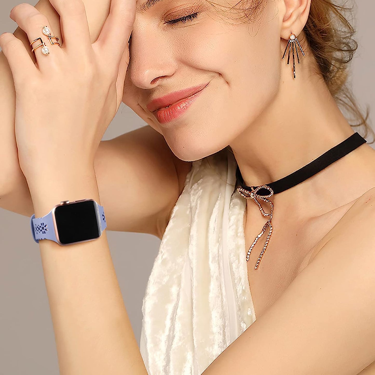 Keponew Lace Slim Bands Compatible with Apple Watch 38Mm 40Mm 41Mm 42Mm 44Mm 45Mm 49Mm, Strap Compatible with Apple Watch Ultra, Hollow-Out Soft Bands for Iwatch Series 8 7 6 5 4 3 2 1 SE, 6 Packs  Keponew   