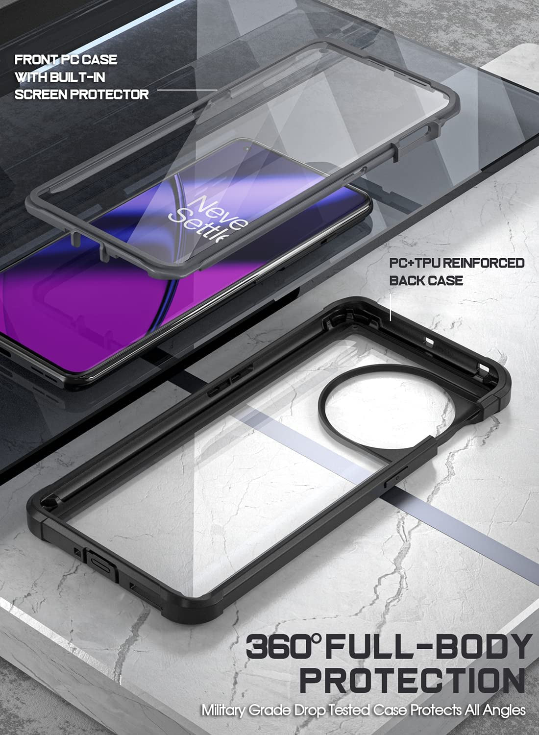 Poetic Guardian Case for Oneplus 11 5G 6.7" (2023) [20 FT Mil-Grade Drop Tested], Full-Body Hybrid Shockproof Bumper Cover with Built-In Screen Protector, Black/Clear  Poetic   