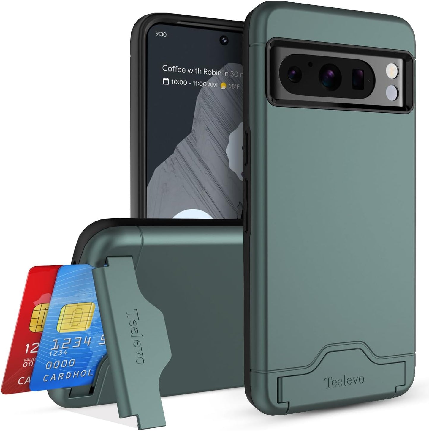 Teelevo Wallet Case for Google Pixel 8 Pro, Dual Layer Case with Card Slot Holder and Kickstand for Google Pixel 8 Pro - Dark Green  Teelevo   