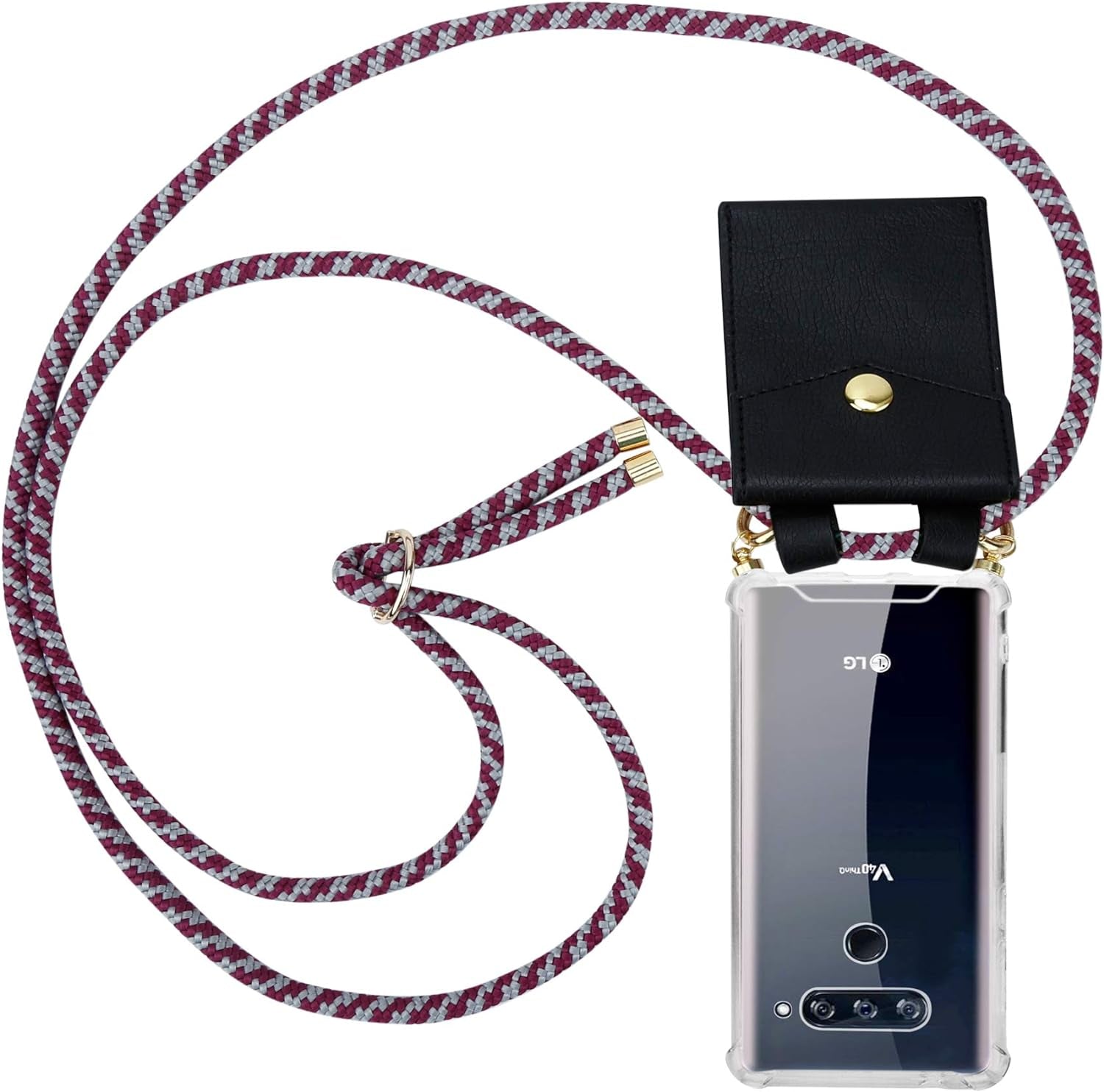 Cadorabo Necklace Case Compatible with LG V40 in Black Silver - Transparent TPU Silicone Cover with Golden Rings, Sling Strap and Removable Etui  Cadorabo Red White  