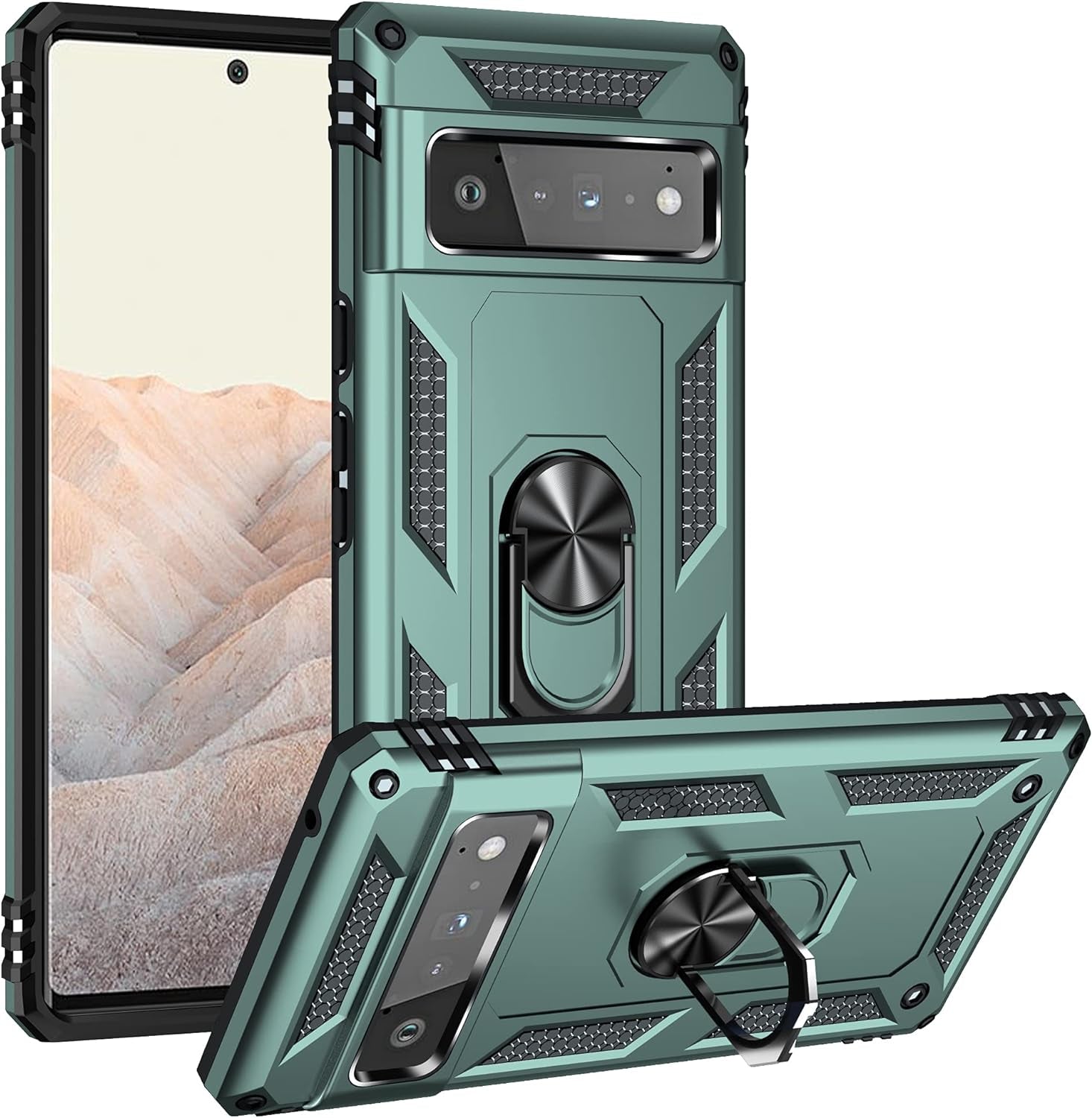 Korecase Designed for Google Pixel 6 Pro Case Heavy Duty Rugged Full Body Shockproof Scratch Proof Screen Protection Built-In 360 Ring Kickstand Military Hard Cover for Men Women Green  Korecase   