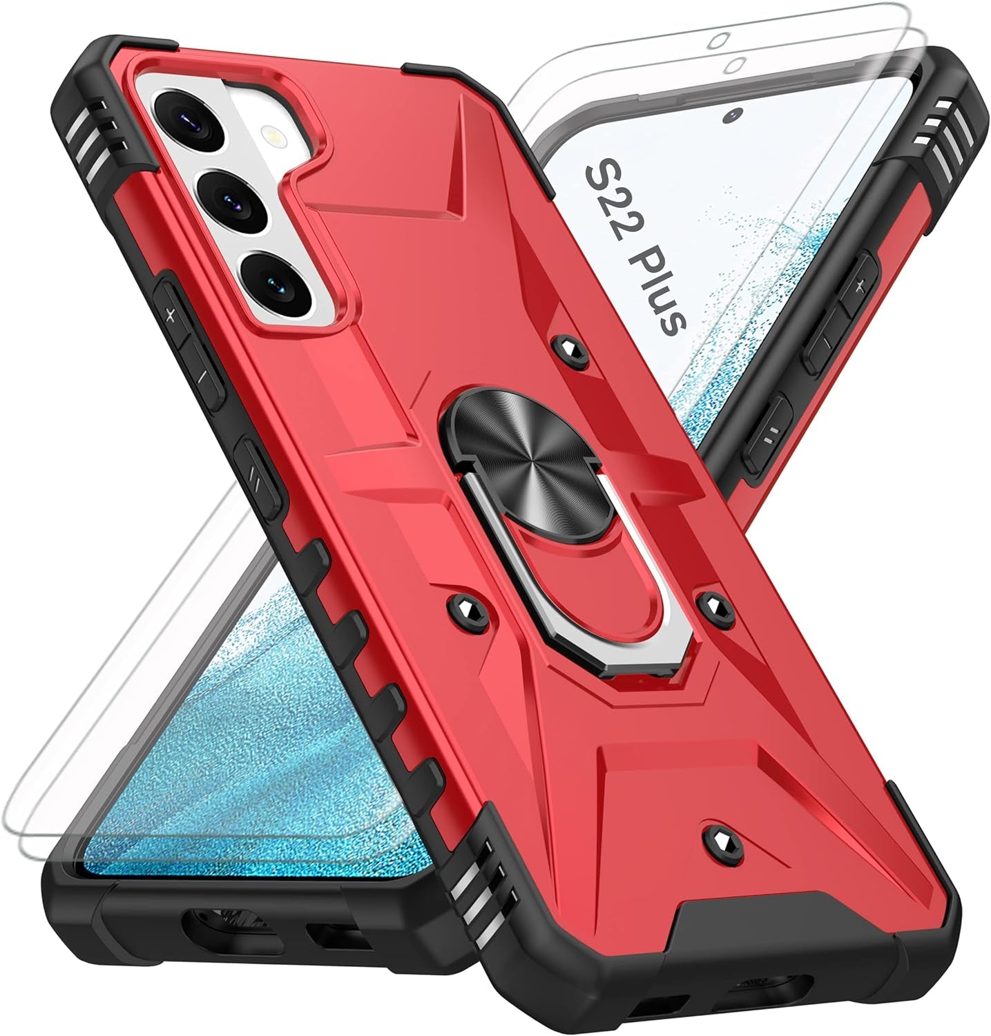 AKINIK for Samsung Galaxy S22 plus Case, S22 plus Case with Self Healing Flexible TPU Screen Protective [2 Pack],Military Grade Invisible Kickstand Case for Galaxy S22 plus (Black)  AKINIK Wj- Red  