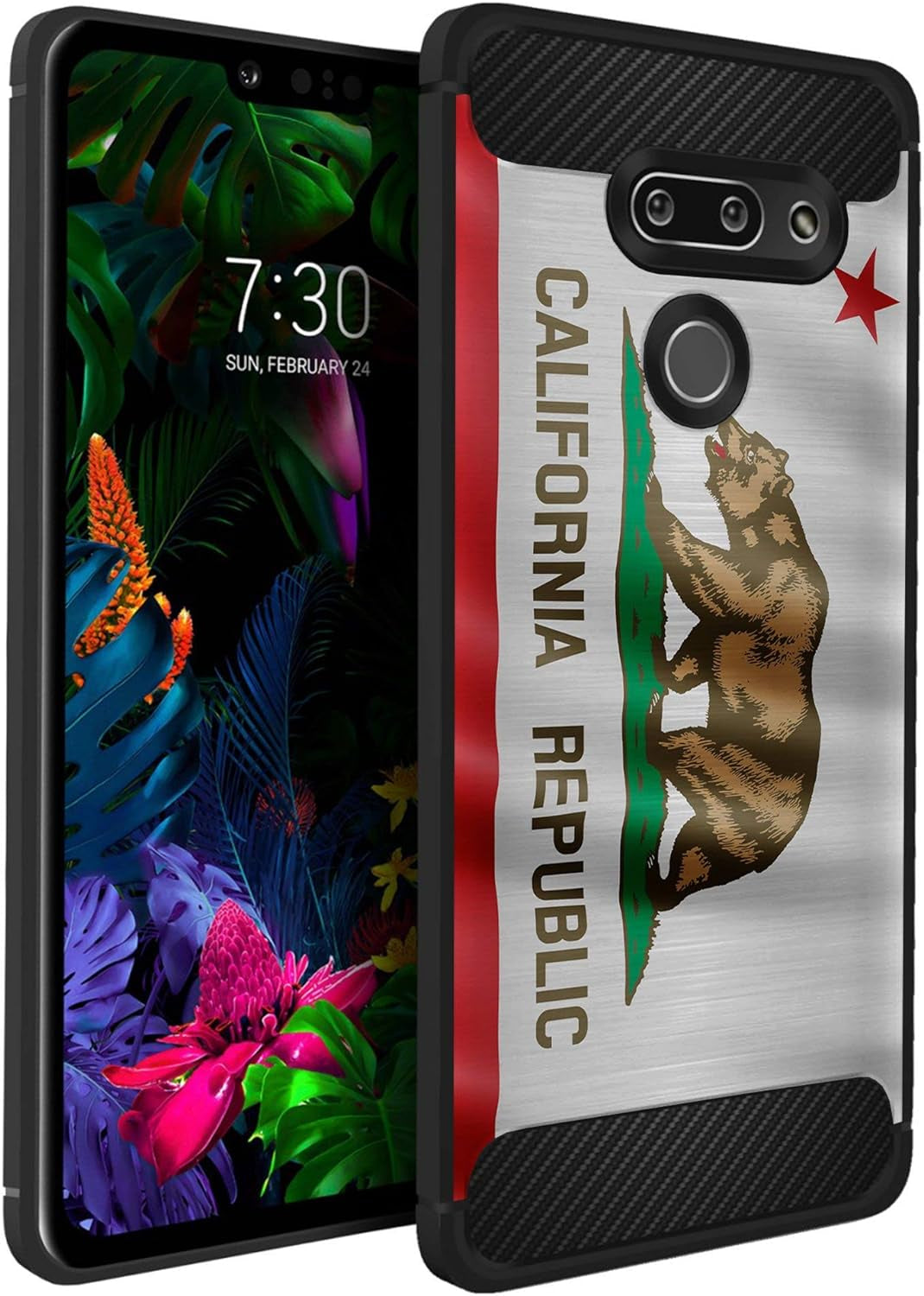 Casesondeck Slim Case Compatible with [LG G8 Thinq/Lg G8] Thin Scratch Preventing TPU, Matte Finish Carbon Fiber Texture Edges (Artic Wolf)  CasesonDeck California Flag  