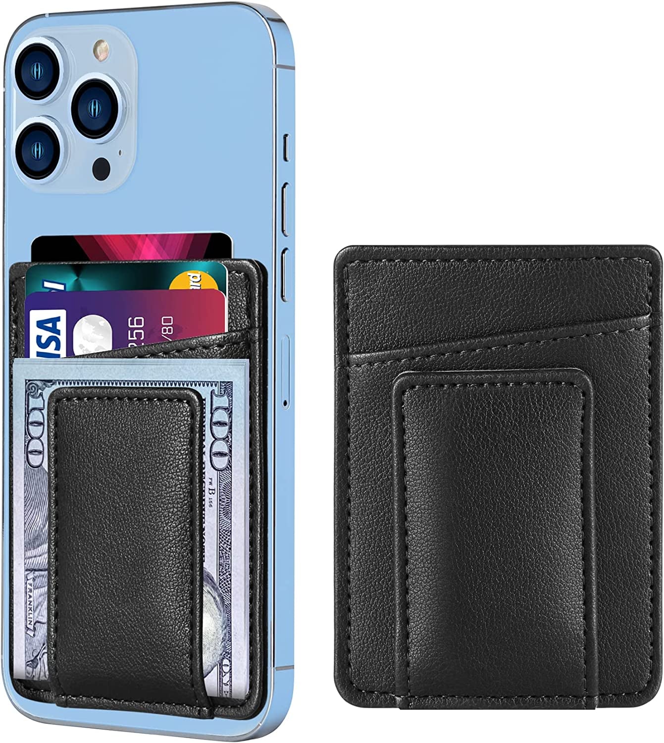 Magnetic Card Wallet Holder for Apple Magsafe, Magnetic Card Holder Magsafe Compatible with Iphone 12 Iphone 13/14 Magsafe Wallet, Mag Safe Leather Wallet for Back of Iphone 14/13/ 12 Series, Black  HiWe   