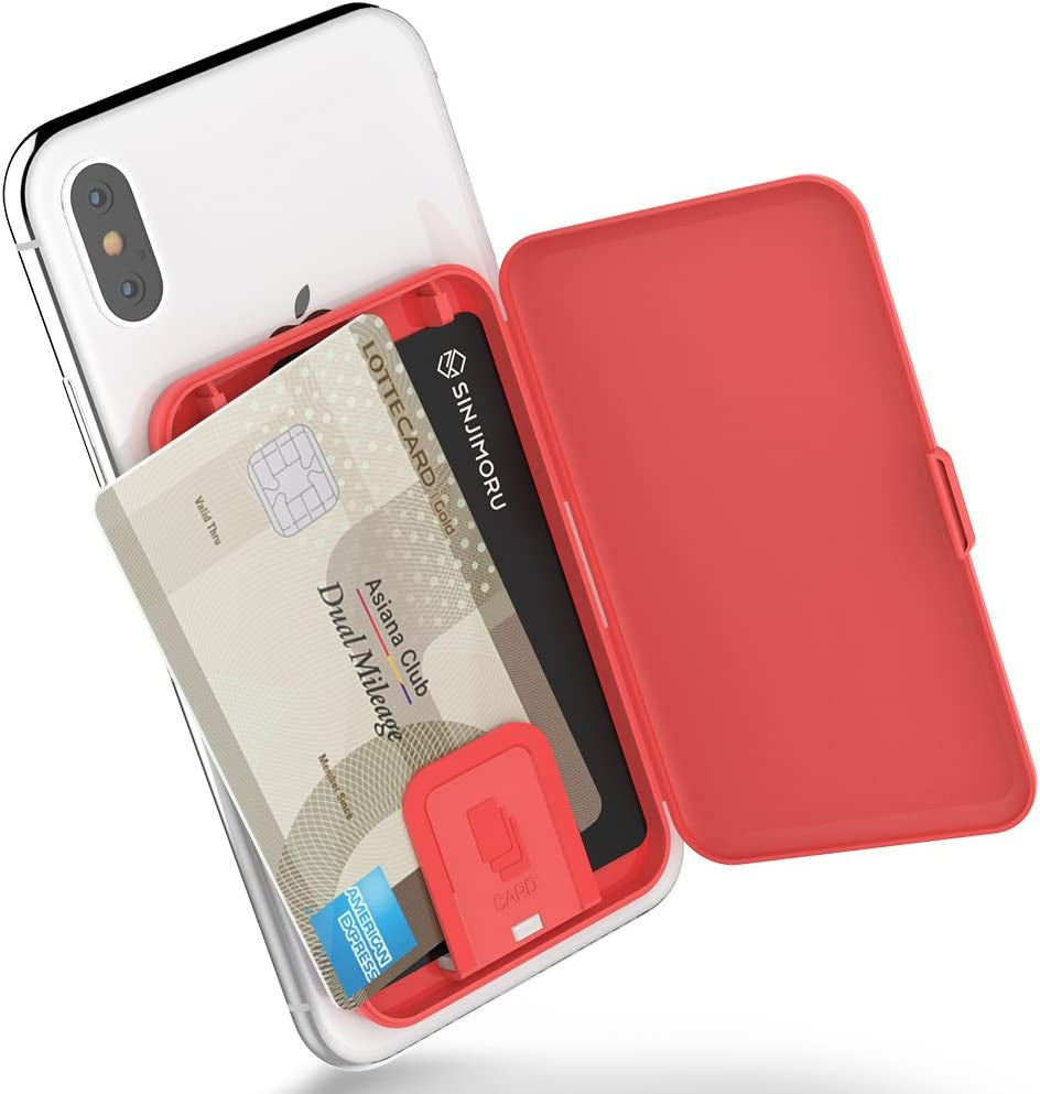 Sinjimoru Secure Magnetic Wallet as Phone Grip Stand for Magsafe Wallet, Cell Phone Wallet Stick on with Phone Kickstand & Phone Grip Holder for Iphone 12/13 and 14 Series. M-Card Zip Black  Sinjimoru Co.Ltd Card Zip Coral Red Adhesive wallet 