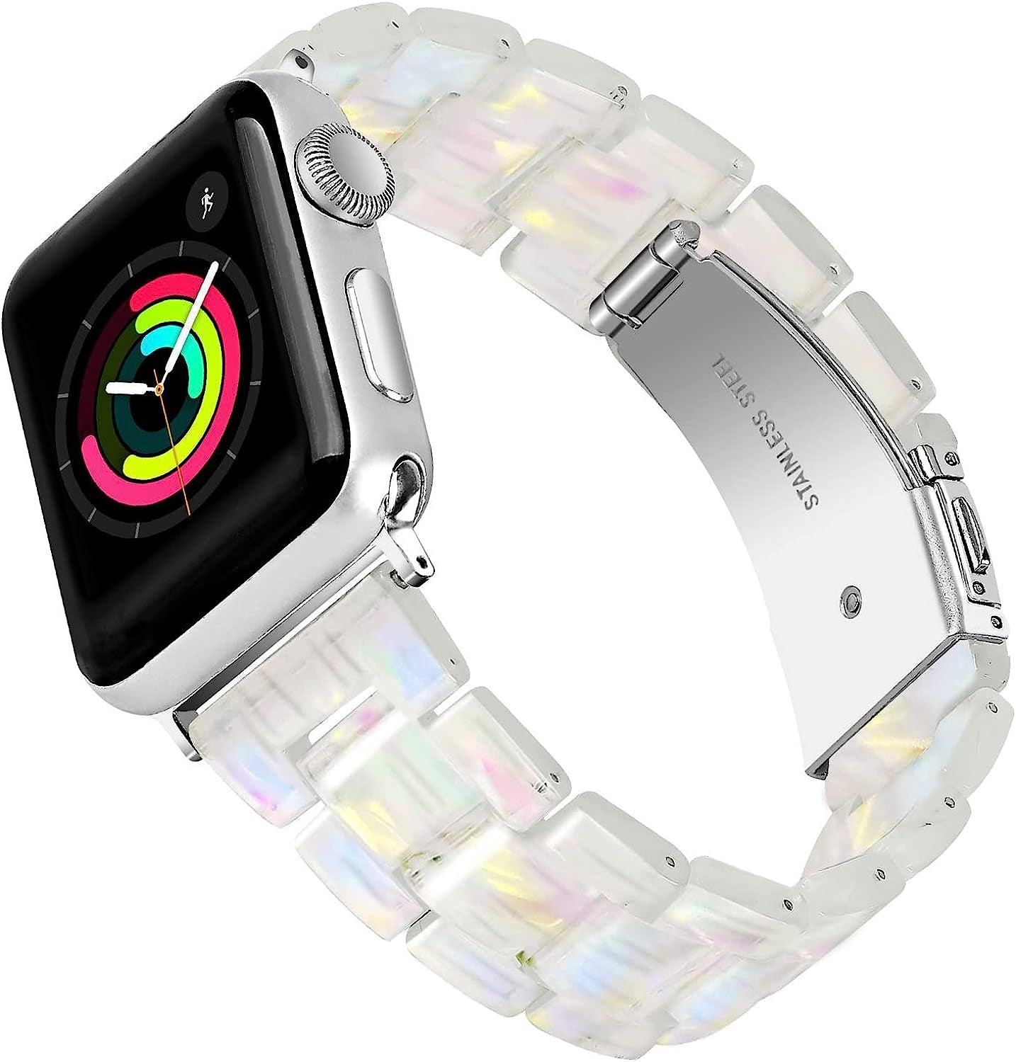 NYENEIL Compatible with Apple Watch Band 38Mm 40Mm 41Mm 42Mm 44Mm 45Mm Ultra 49Mm for Iwatch SE Lightweight Resin Wristband Bracelet Strap Series 8 7 6 5 4 3 2 1 Mens Womens  NYENEIL white colored 38MM/40MM/41MM 