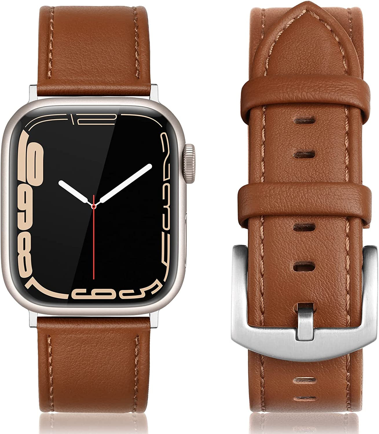 EDIMENS Leather Bands Compatible with Apple Watch 45Mm 42Mm 44Mm Band Men Women, Vintage Genuine Leather Wristband Replacement Band Compatible for Apple Watch Iwatch Series 8 7 6 5 4 3 2 1, SE Sports Retro Walnut  EDIMENS   