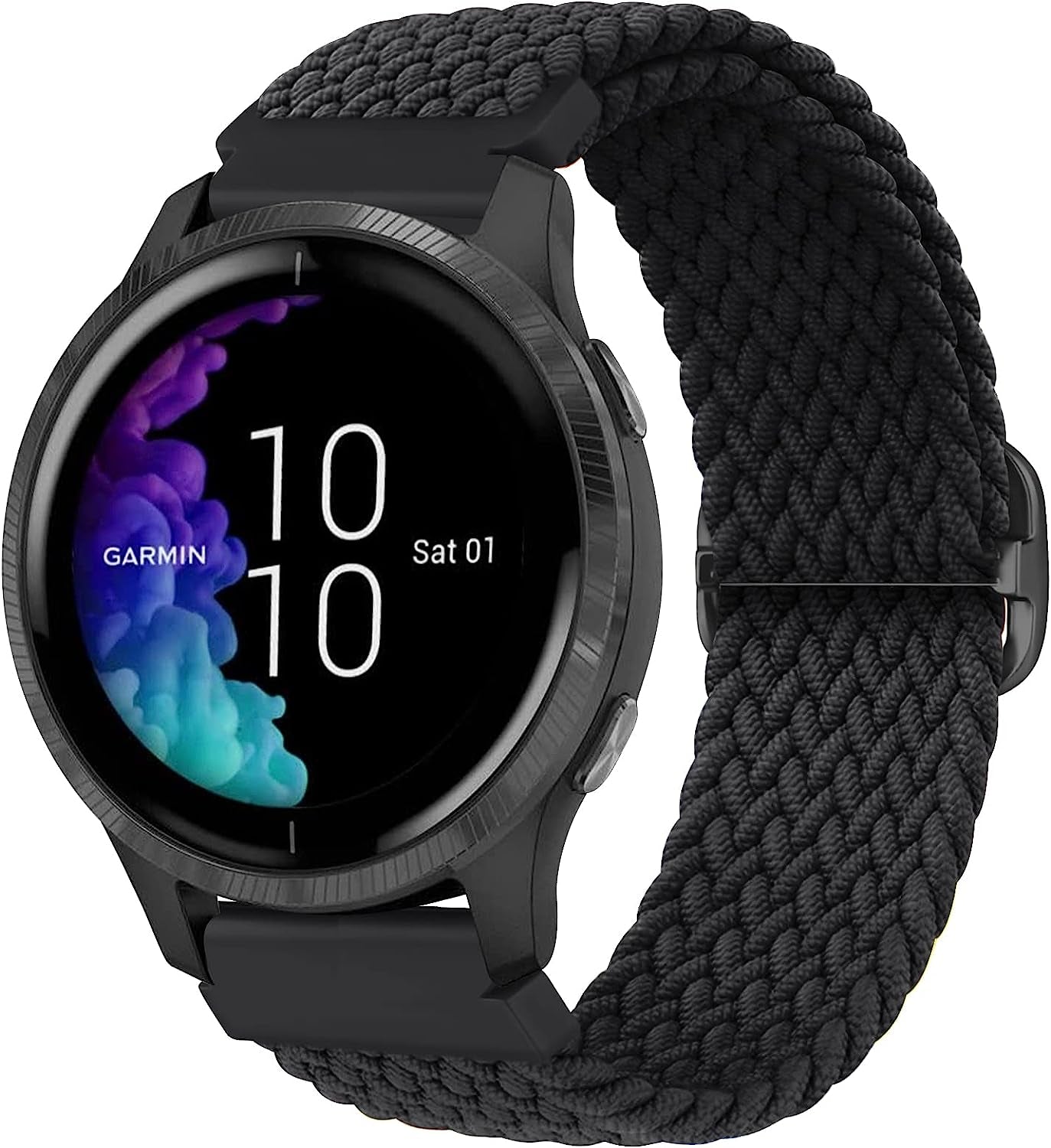 Wanme Bands for Garmin Venu / Vivoactive 3 Watch Band, 20Mm Adjustable Braided Elastic Replacement Wristband Strap for Garmin Venu Sq, Vivoactive 3 Music, Forerunner 645 / 245 Music, Samsung Galaxy Watch 4  Wanme Black  