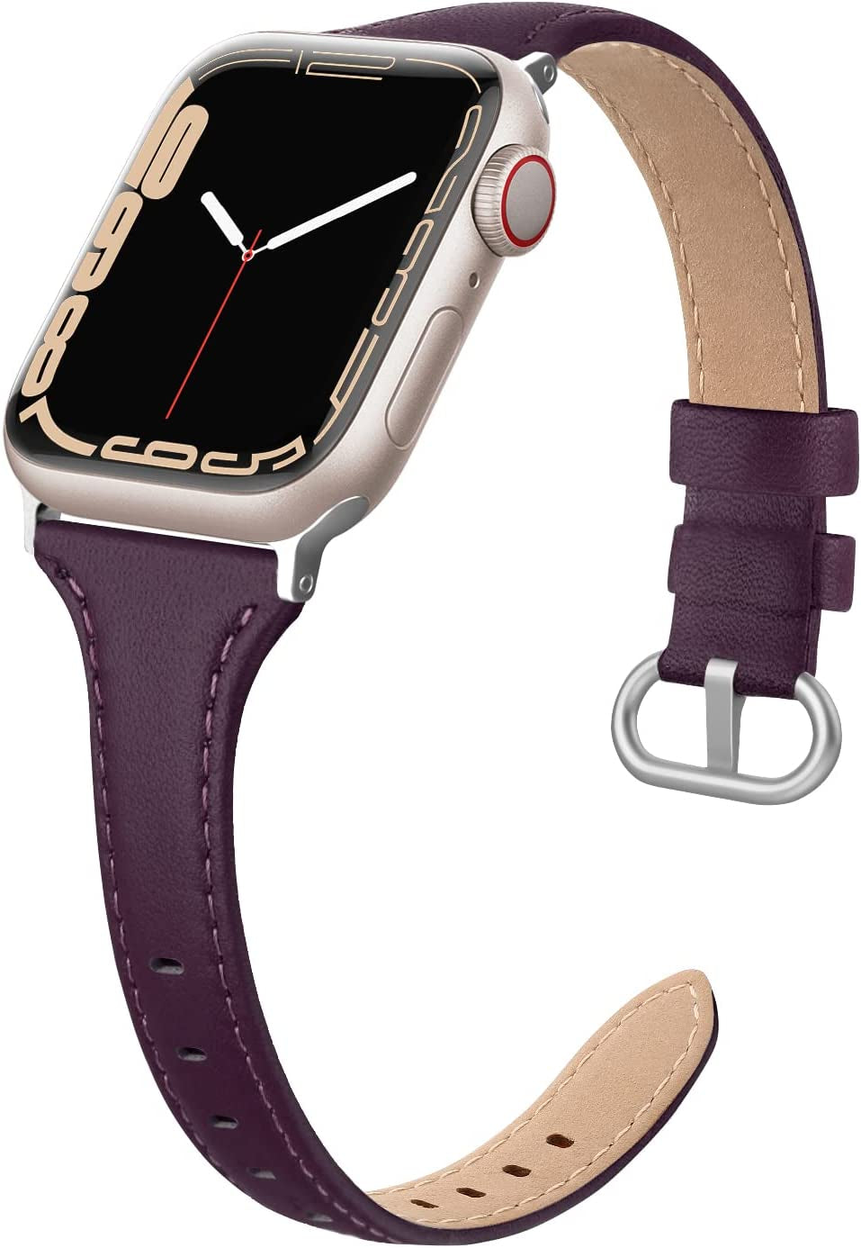 SWEES Leather Band Compatible for Apple Watch 38Mm 40Mm 41Mm, Slim Thin Dressy Elegant Genuine Leather Strap Compatible for Iwatch Series 8, 7, 6, 5, 4, 3, 2, 1, SE, Sport & Edition Women, Brown  SWEES Cherry Purple 38mm 40mm 41mm 