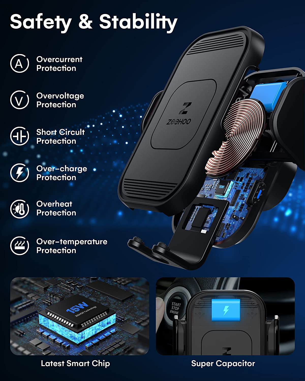 [Upgraded Version] Zeehoo Wireless Car Charger,15W Fast Charging Auto-Clamping Car Mount, Dash, Air Vent Charging Car Phone Holder for Iphone 14 13 12 11, Samsung Galaxy S23+ S22, Etc. (Black)  ZeeHoo   