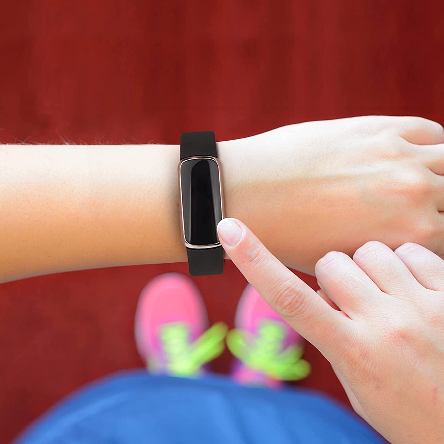 4 Pack Bands for Fitbit Luxe Bands, Soft Silicone Wristband Replacement Strap for Fitbit Luxe/Luxe Special Edition Fitness Tracker Women Men (Small, Black/Wine Red/Navy Blue/Grey)  Amzpas   