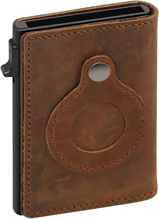 FRIKE Men Airtag Wallet Smart Credit Card Wallet Slim Genuine Leather Automatic Pop up Wallet Minimalist Front Pocket Cash Wallets Accessories Airtag Case Holder(Color:Brown)  FRIKE   