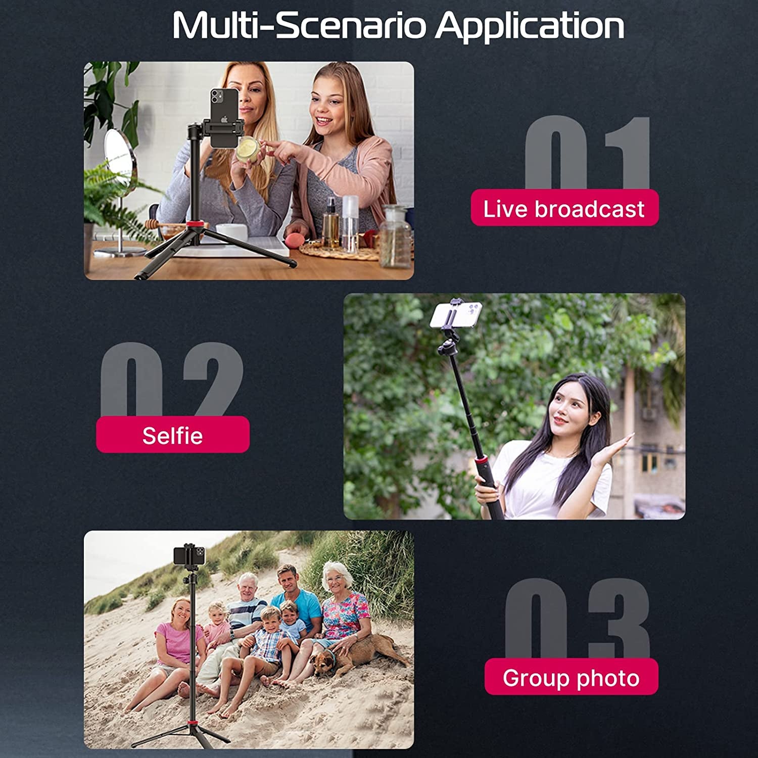 ULANZI MT-44 Extendable Phone Tripod, 59" Selfie Stick Phone Vlog Tripod Stand with 2 in 1 Phone Clip, 360° Ball Head Camera Tripod for Iphone Sony Canon Gopro, Lightweight for Travel  ULANZI   