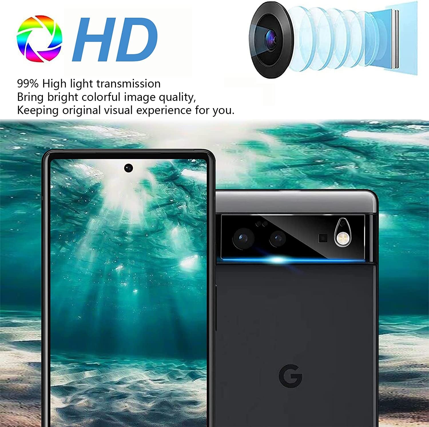 [3+3 Pack] Glass Screen Protector for Google Pixel 6 5G, 9H Tempered Glass, Ultrasonic Fingerprint Compatible,Hd Clear Case Friendly for Google Pixel 6 Glass Screen Protector  letosan   