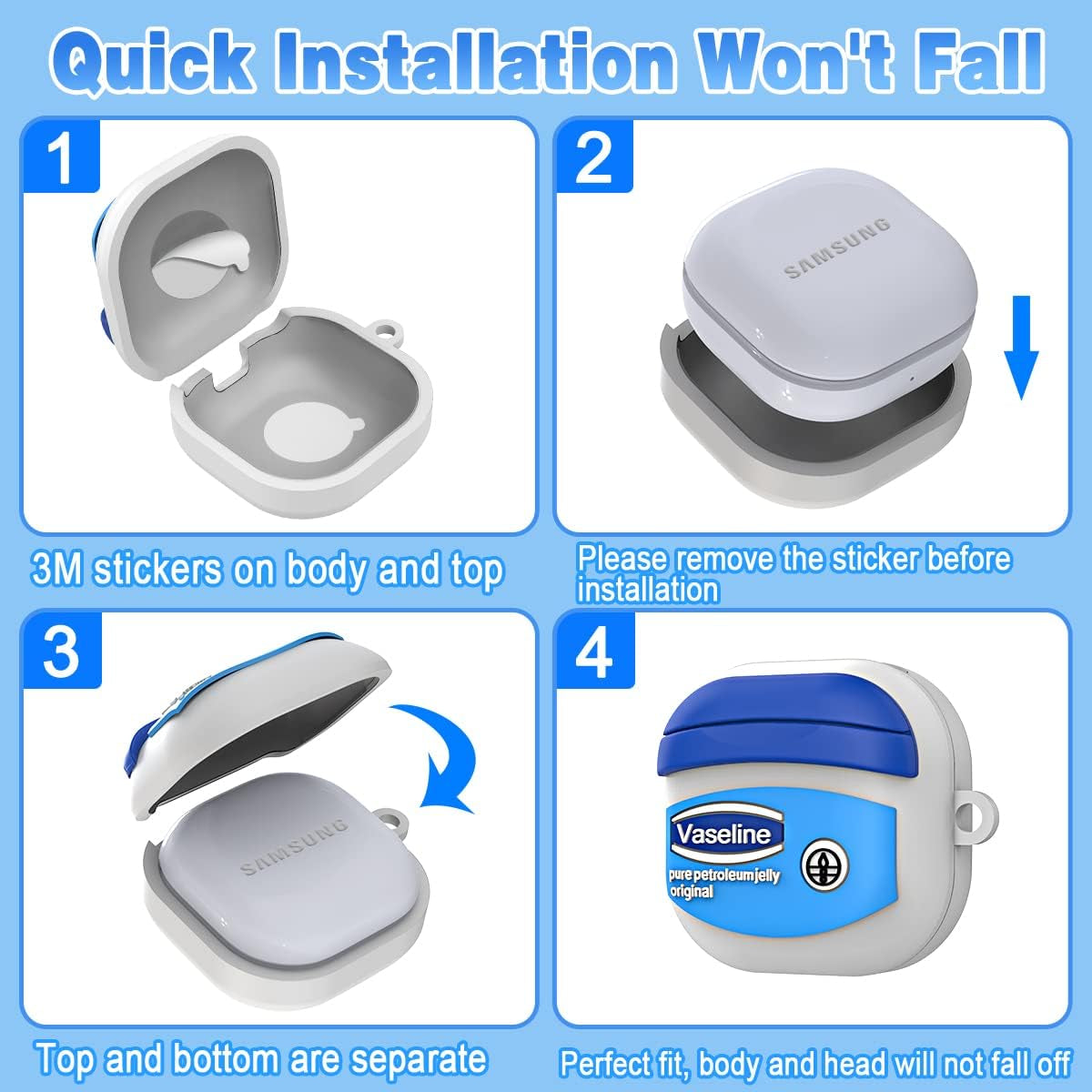 Case for Samsung Galaxy Buds Pro 2 Case (2022)/Buds 2 Case (2021)/Buds Pro Case (2021)/Galaxy Buds Live Case (2020), Cute Cartoon Funny Shockproof Silicone Protective Cover with Keychain [3M Adhesive]  QIUDAOY   