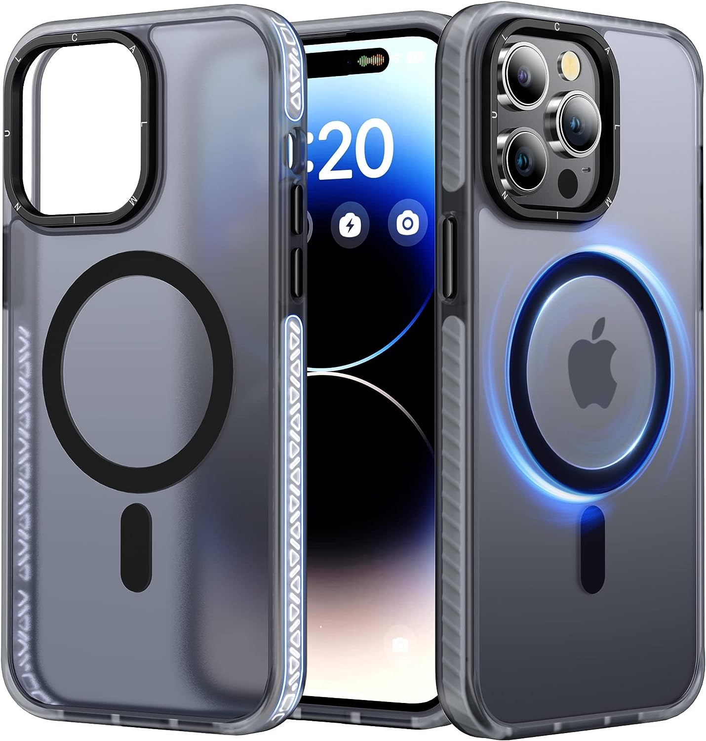 JUESHITUO for Iphone 14 Pro Max Case with Exclusive Buffer Belt [Military Protection&Full Camera Protection][Super Strong N52 Magnets][Liquid Silicone Feeling]Translucent Matte Back 6.7In(Matte Clear)  JUESHITUO A-Space Black  