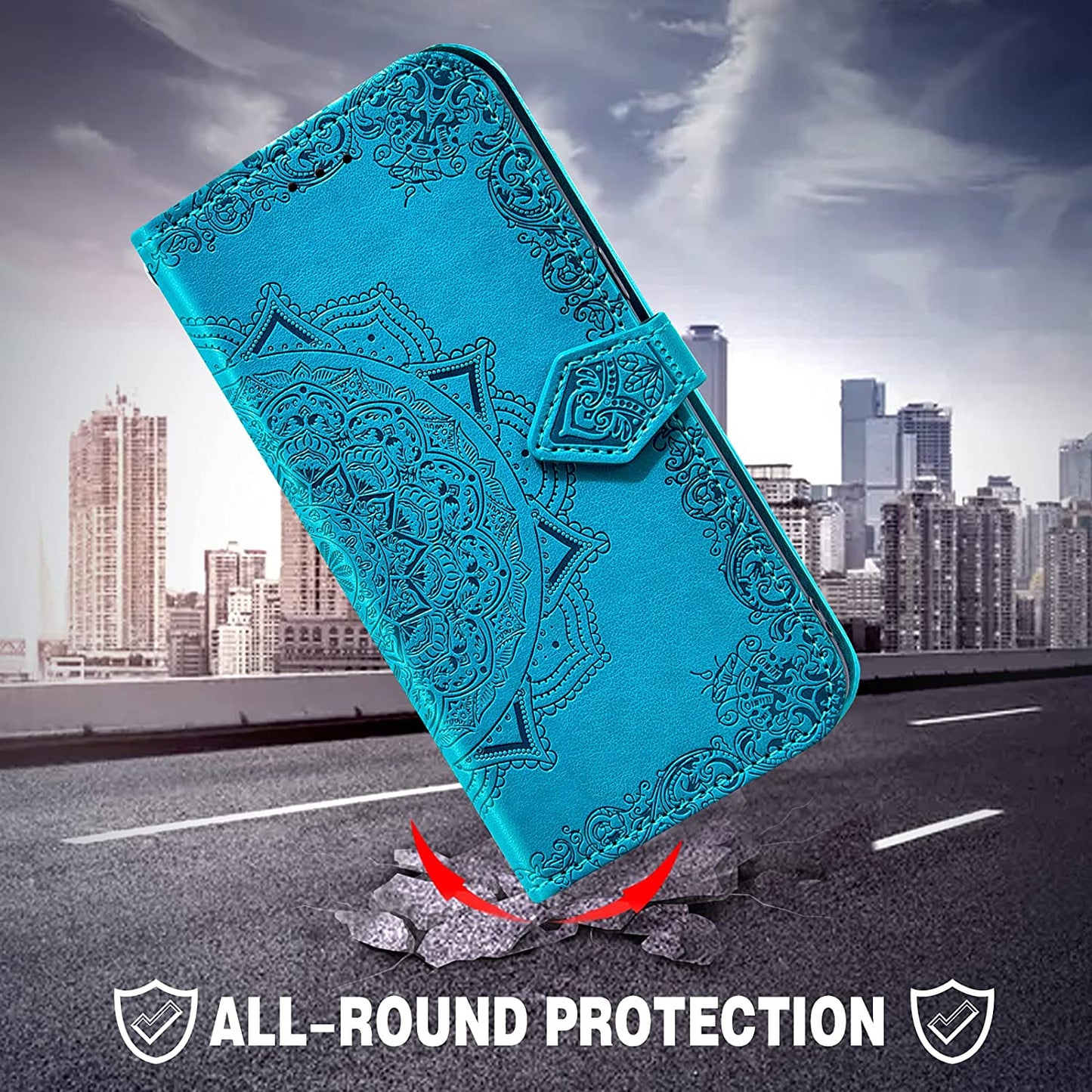 Asuwish Compatible with LG G6 Wallet Case Tempered Glass Screen Protector and Leather Flip Cover Card Holder Cell Phone Cases for LGG6 Thinq LG6 Thin Q G 6 plus G6+ 6G VS988 H872 Women Men Blue  Asuwish   