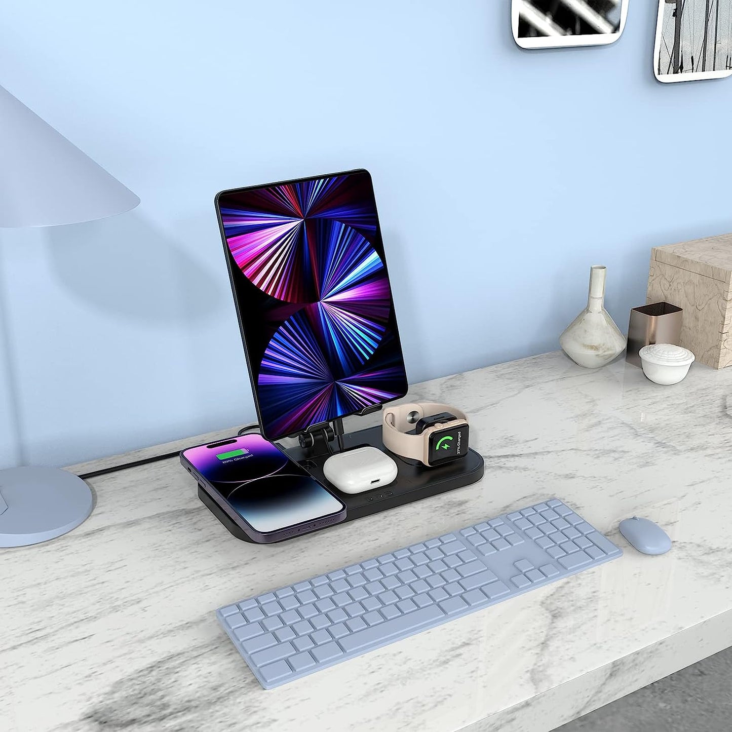 Doeboe Wireless Charger for Iphone, Wired for Ipad Charging Station, 4 in 1 Charging Stand for Iphone 14 Pro Max/13/12, Charging Station for Apple Multiple Devices, for Airpod Pro 3, Iwatch 8/7/6/5  doeboe   