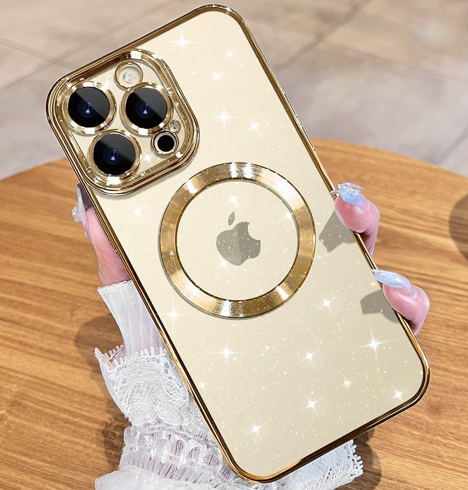 JUESHITUO Magnetic Clear for Iphone 14 Pro Max Case with Full Camera Protection [Never Yellow] [No.1 Strong N52 Magnets] [Military Grade Drop Protection] for Women Girls Phone TPU Case (6.7")-Golden  JUESHITUO   