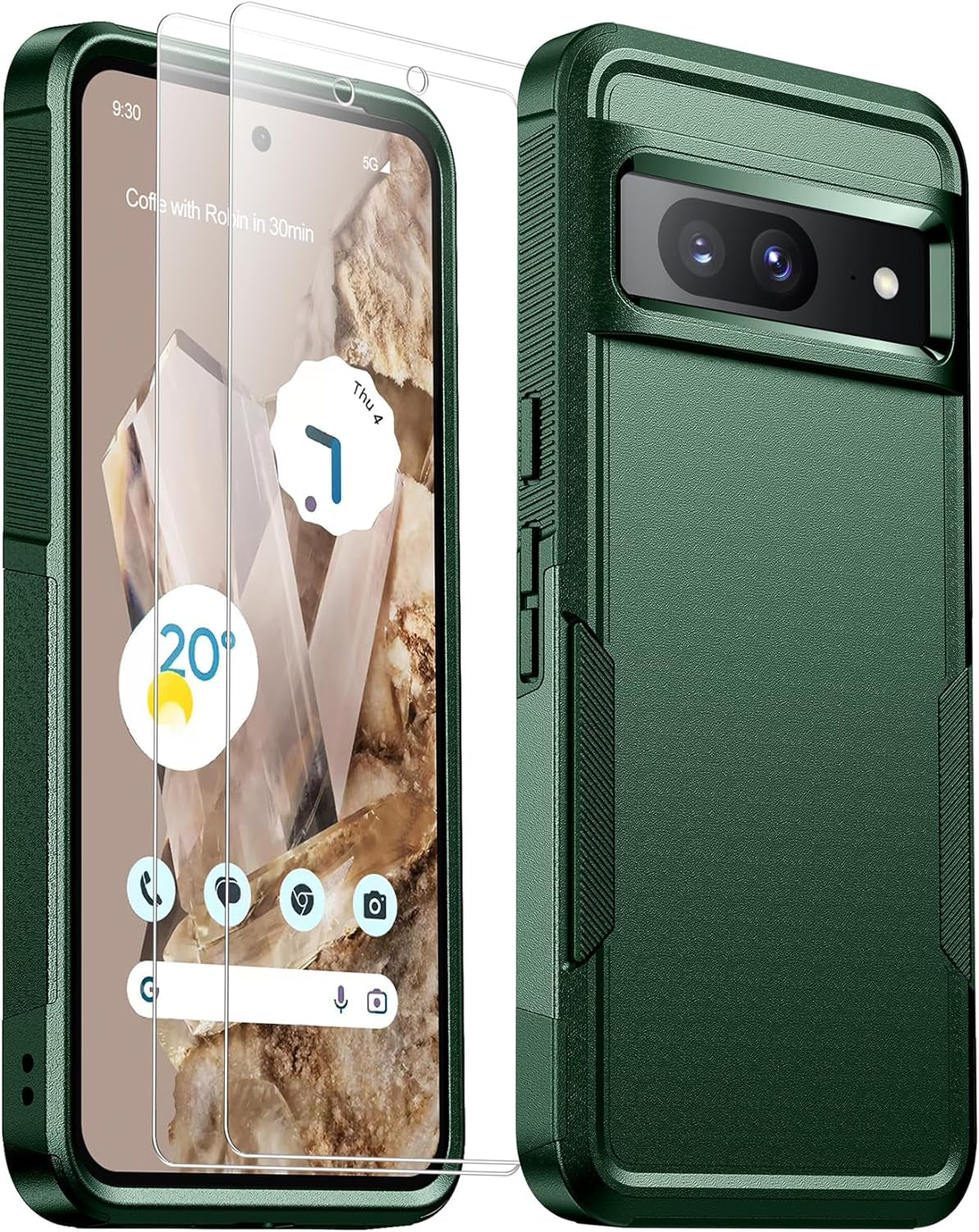 Justcool for Google Pixel 8 Case, with [2 Pcs Screen Protectors] [10FT Drop Protection] Dual Layer Full Body Heavy Duty Protective Case for Google Pixel 8 6.2 Inch,Dark Green  Justcool   