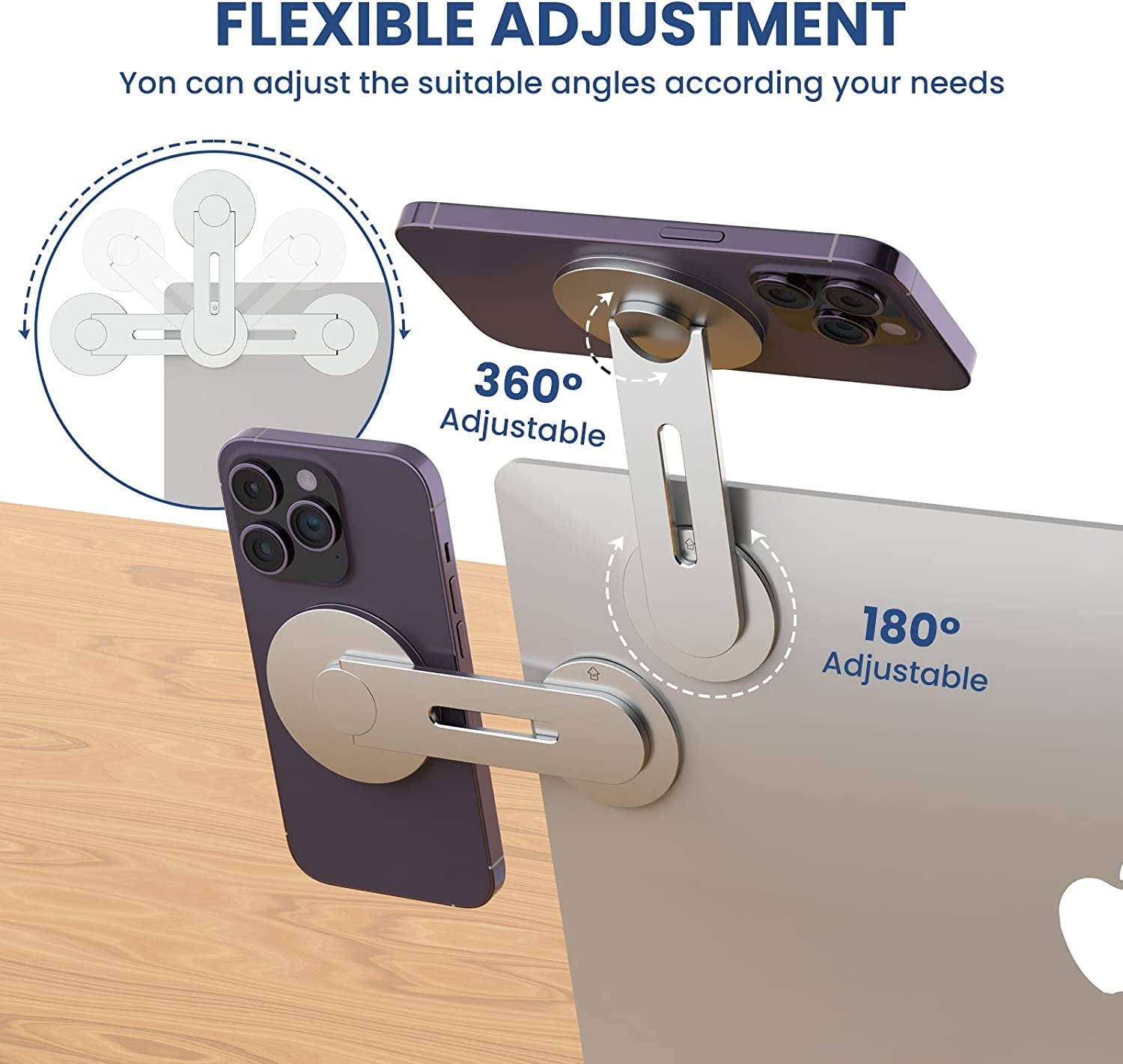 HAMOPY Magnetic Laptop Phone Mount, 180° Adjustable Continuity Camera Mount, Flippable Monitor Side Mount Laptop Extension Bracket, Slim Magsafe Phone Holder for Iphone 14/13/12 Series and More  HAMOPY   