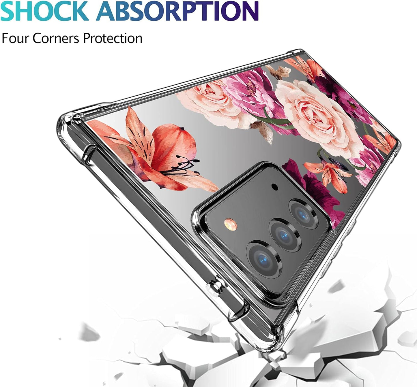 KIOMY Case for Samsung Galaxy Note 20 5G for Women Girls Clear with Cute Floral Design Shockproof Bumper Protective Cell Phone Back Cover Slim Fit Flexible Flower Skin for Samsung Galaxy Note 20 5G  KIOMY   
