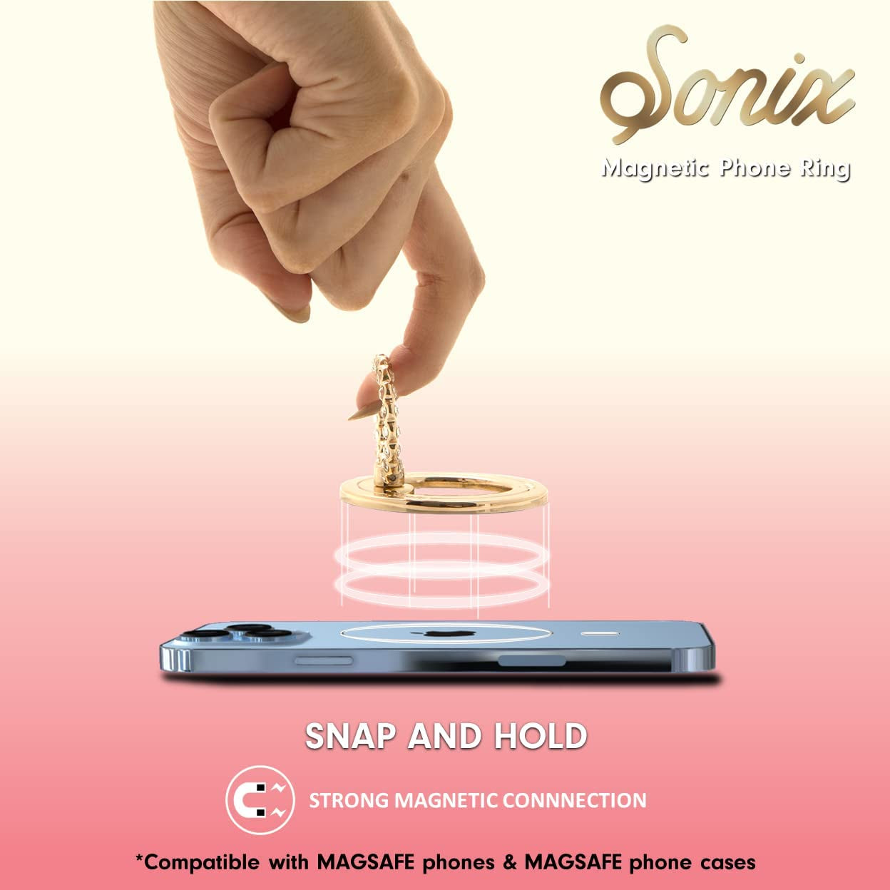 Sonix Magnetic Phone Ring Holder with Finger Ring and Phone Stand for Iphone 14/13 / 12 Series Magsafe Cases (Gold/Clear)  Lenntek   