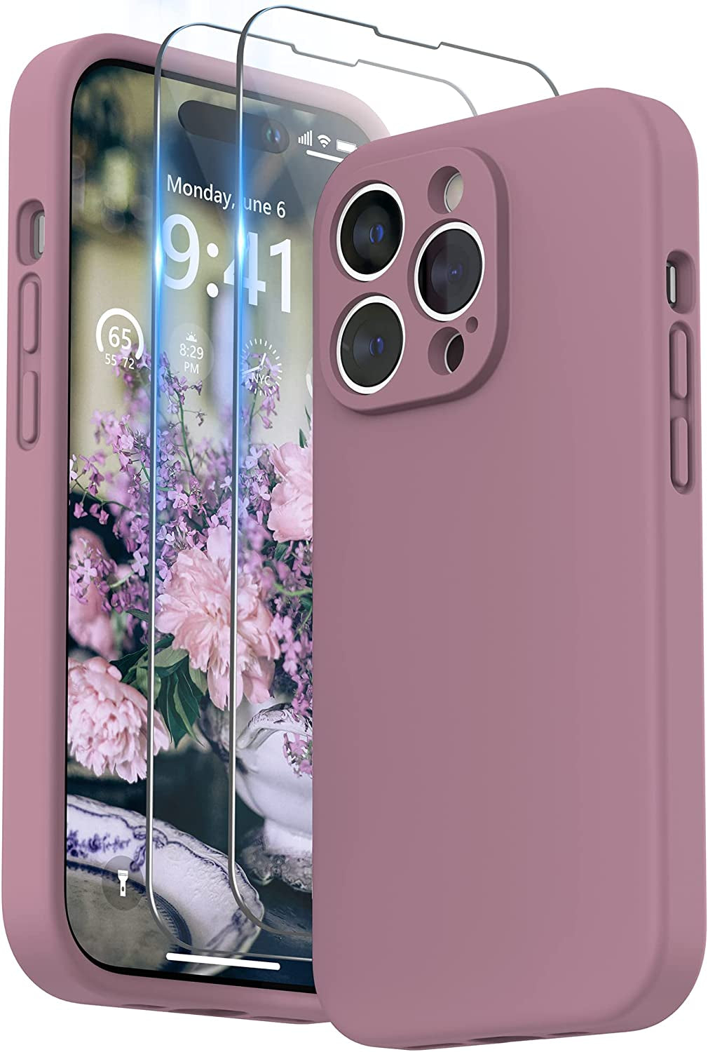 SURPHY Designed for Iphone 14 Pro Max Case with Screen Protector, (With Camera Protection + Soft Microfiber Lining) Liquid Silicone Phone Case, Blue Jay  SURPHY Lilac Purple  