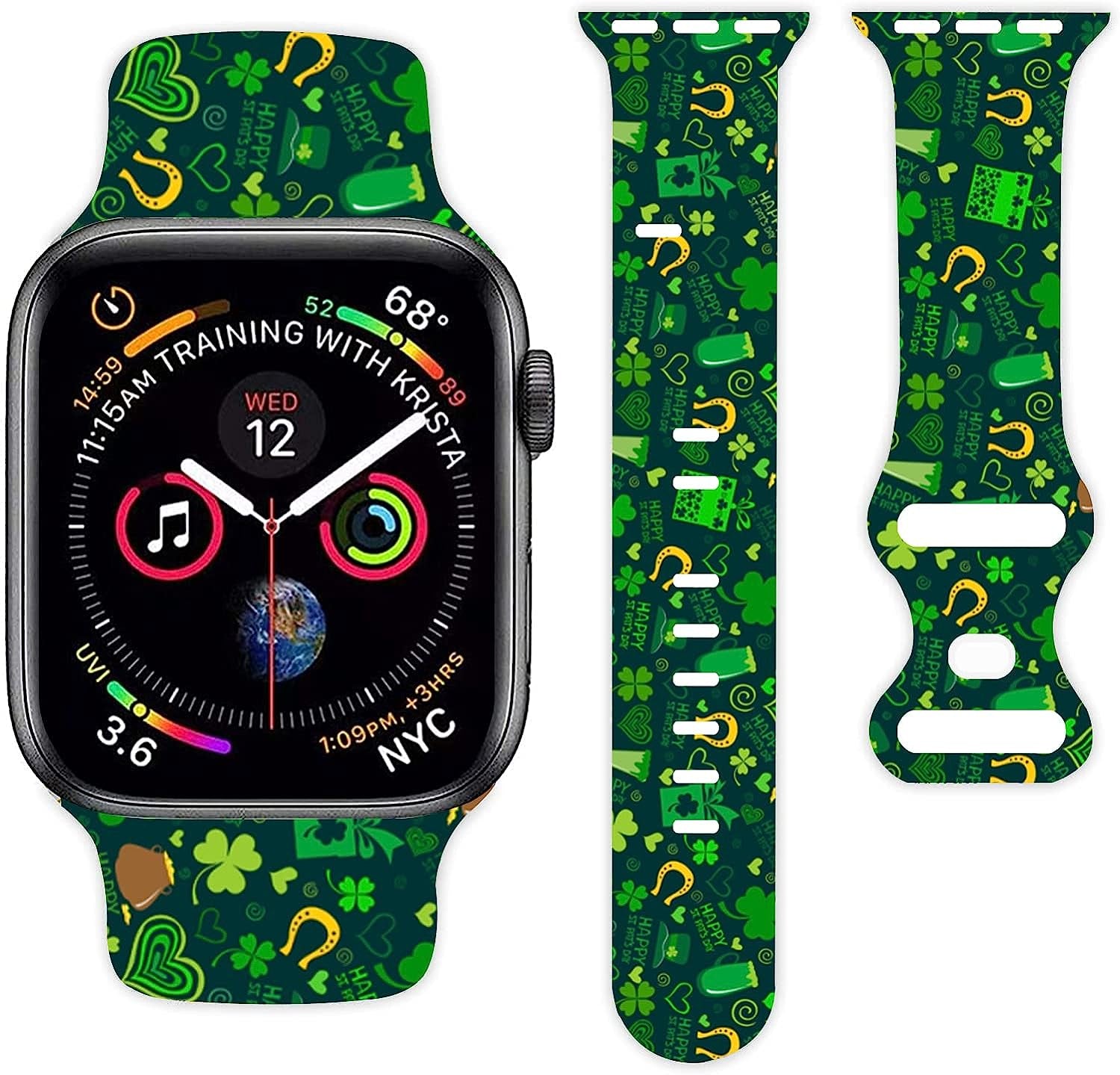 St. Patrick'S Day Holiday Watch Band Compatible with Apple Watch 38Mm 40Mm 42Mm 44Mm for Women Men Girls, Adjustable Clover Soft Silicone Sport Strap Replacement Band with All Iwatch Series  MohuanDd St patrick-MaTi-C 38mm/40mm/41mm 