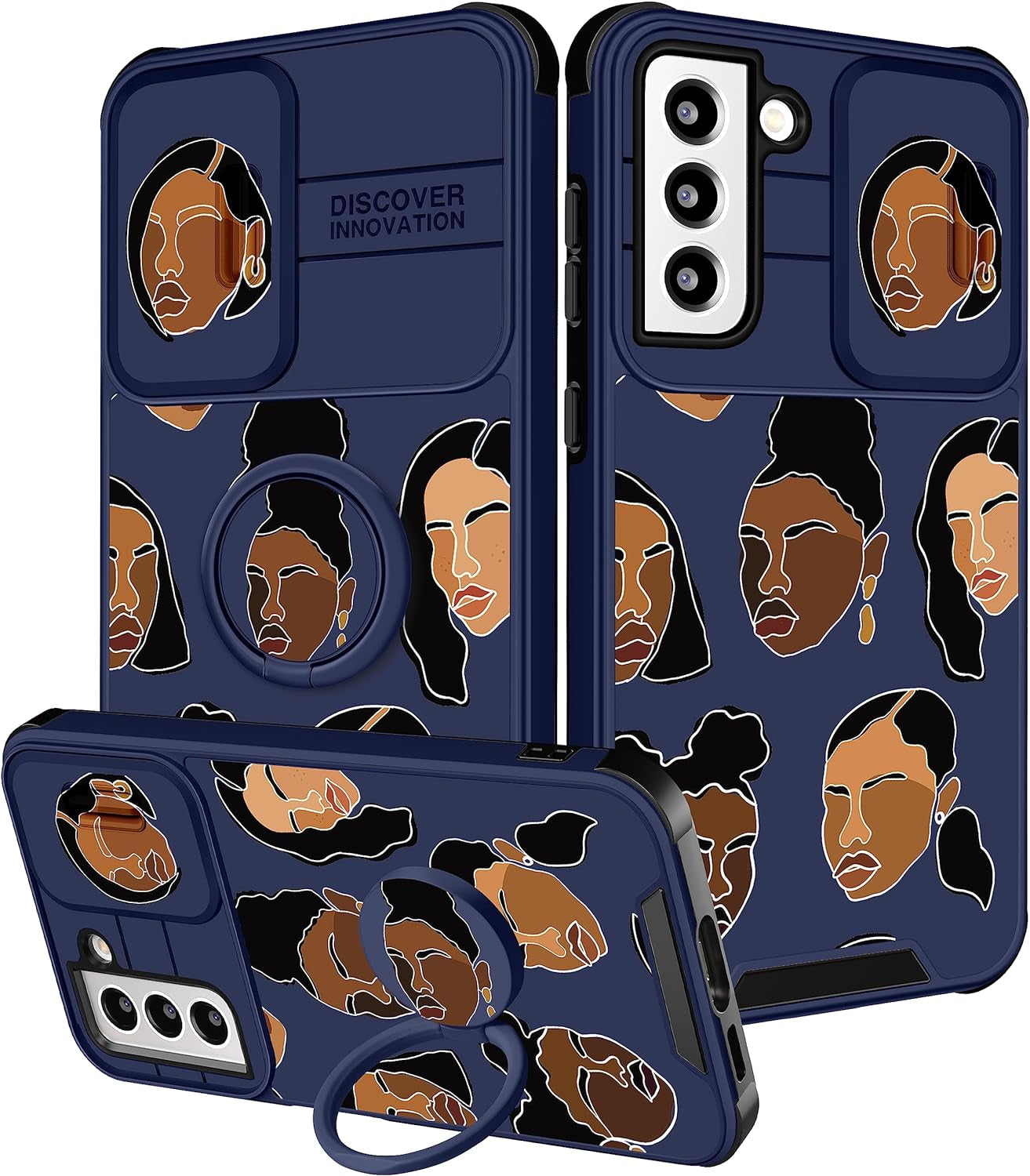 Funermei (2In1 for Samsung Galaxy S21 Case for Women Butterfly Cute Girls Phone Cover Girly Pretty Aesthetic Kawaii Black Butterfly Design with Camera Cover + Ring Stand Funda for Galaxy S21 5G Case  Funermei 4-For S21-Black Girl  