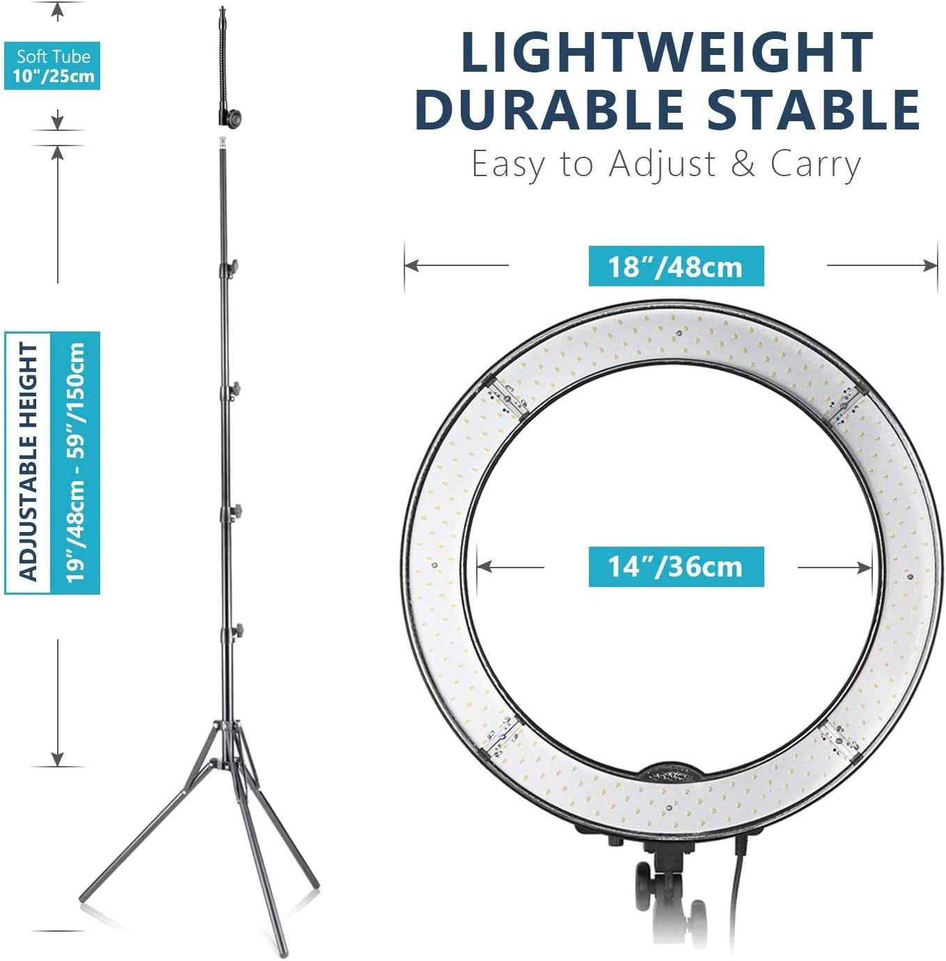 Neewer 18"/48Cm LED Ring Light: 52W Dimmable LED Ringlight Makeup Selfie Light Ring with Stand/Soft Tube/Phone Holder/Filter for Camera Phone Photography Youtube Tiktok Video Blogging Live Streaming  NEEWER   