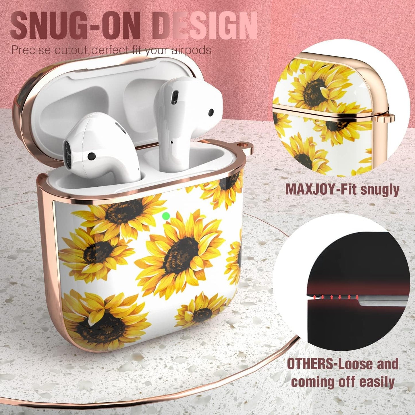 Maxjoy for Airpods Case Cover, Sunflower Flower Cute Air Pod 2 Case for Women Hard Protective Ipods Cover with Keychain for Airpod 2Nd 1St Generation Wireless Charging Case, Floral  Maxjoy   