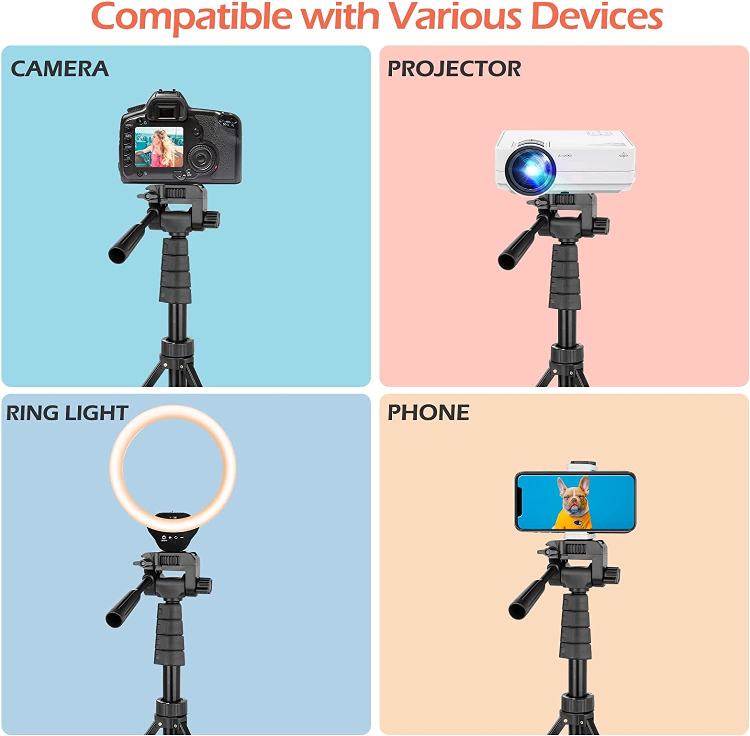 67" Phone Tripod Bunlde with 12'' Selfie Ring Light with 62'' Tripod Stand, LED Lighting with Phone Stand for Video Recording, Compatible with Cell Phones and Cameras  Aureday   