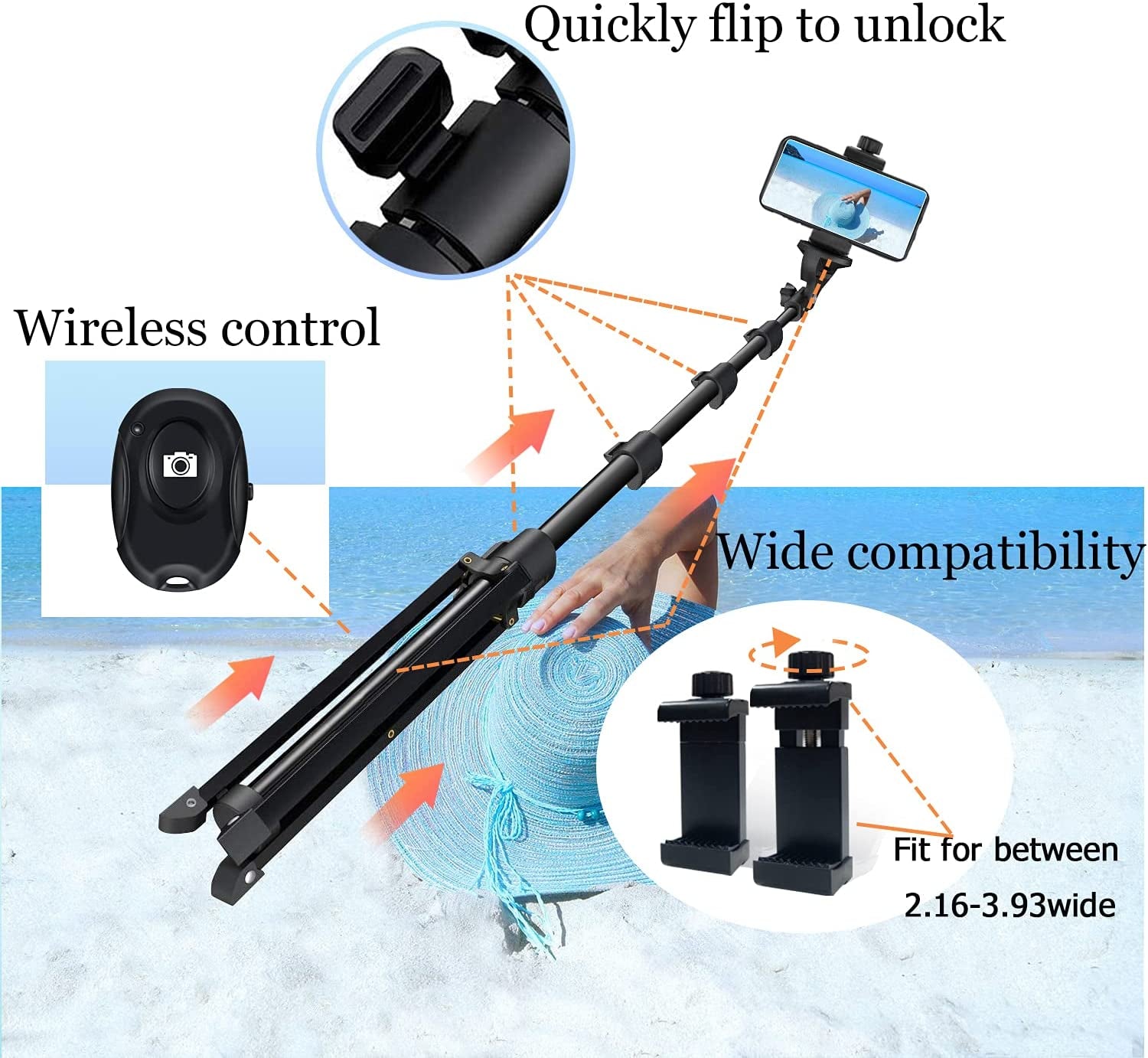 Selfie Stick Tripod, 64 Inch Extendable Tripod Stand Phone Tripod Camera Tripod Wireless Remote Shutter Compatible with Iphone 13 12 11 Pro Xs Max Xr,Android/Cameras  Alptoy   