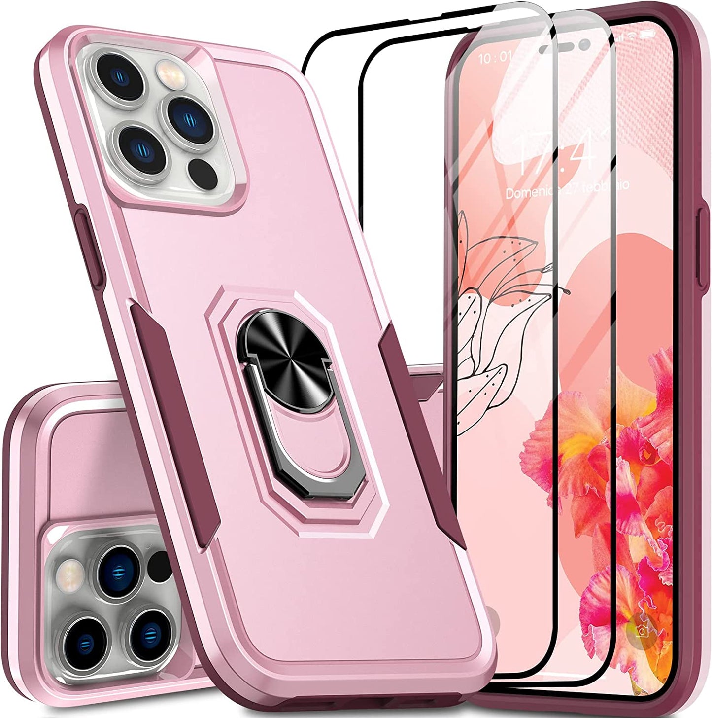 Oterkin for Iphone 14 Pro Case,Iphone 14 Pro Phone Case with [360°Rotatable Stand Ring][2Pcs 9H HD Tempered Glass Screen Protector][10Ft Military Grade Shockproof] Case for Iphone 14 Pro (Blue)  Oterkin Pink Iphone 14 Pro Max 