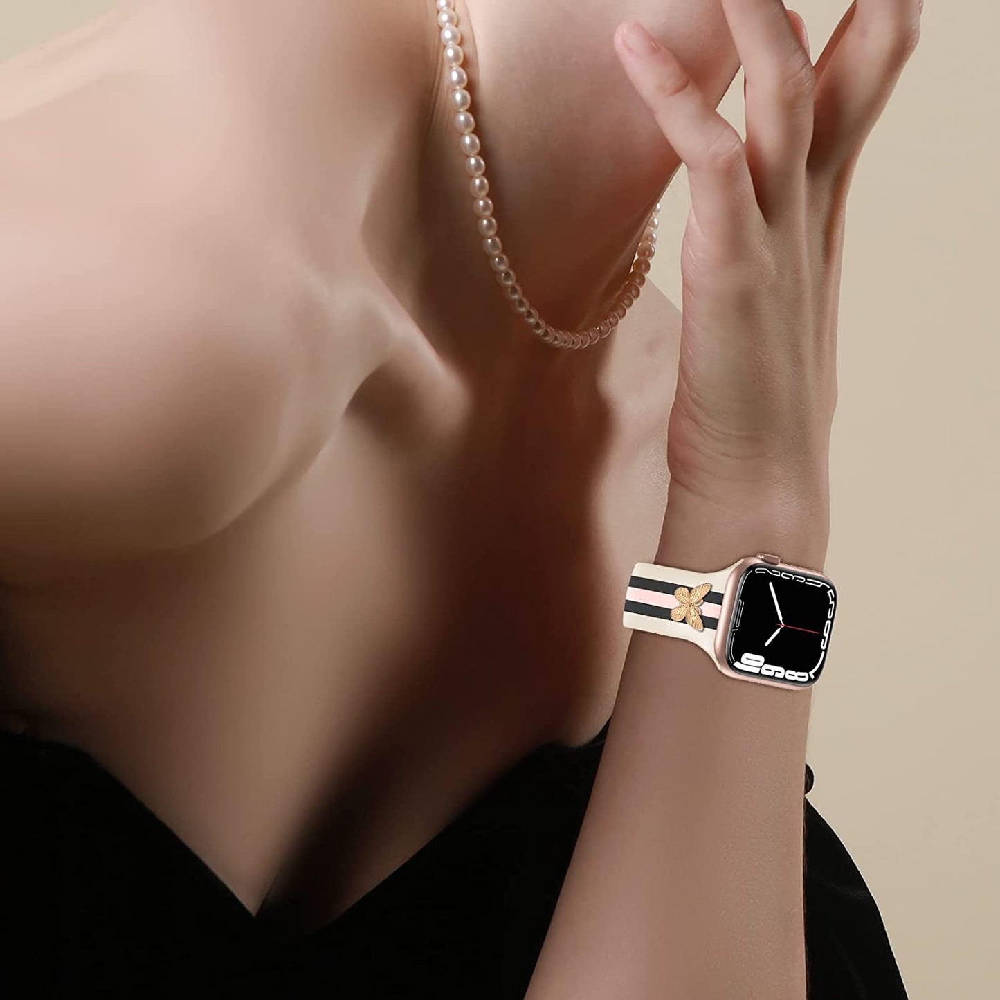 Designer Band with Charms Decor Compatible with Apple Watch Band 38Mm 40Mm 41Mm 42Mm 44Mm 45Mm 49Mm Women Men, Stylish Silicone Sport Wristbands for Iwatch Series 8 7 6 5 4 3 2 1 SE Ultra  Bagoplus   