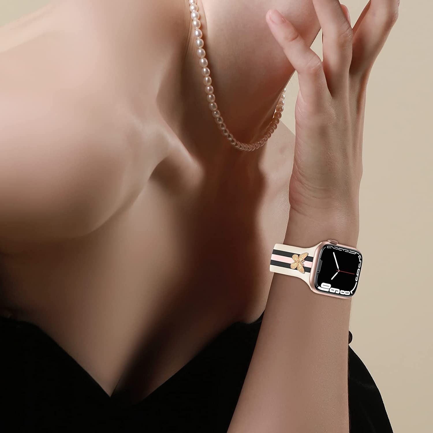 Designer Band with Charms Decor Compatible with Apple Watch Band 38Mm 40Mm 41Mm 42Mm 44Mm 45Mm 49Mm Women Men, Stylish Silicone Sport Wristbands for Iwatch Series 8 7 6 5 4 3 2 1 SE Ultra  Bagoplus   