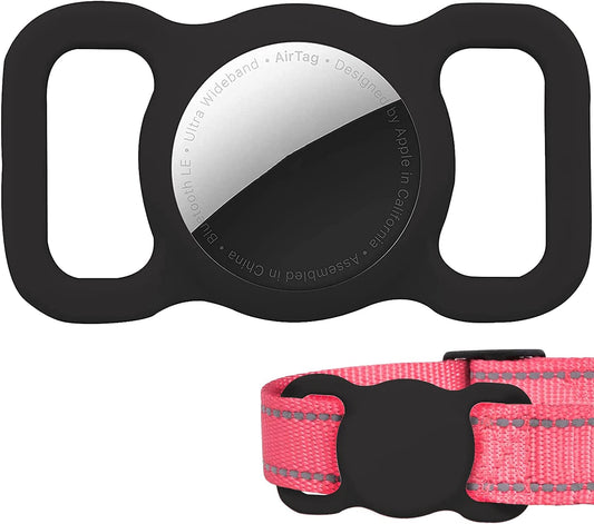 Protective Airtag Case for Dog Collar, Pet/Dog Collar Holder Case Compatible with Apple Airtag, Waterproof Airtag Loop for GPS Tracker Lightweight Soft anti Scratch anti Lost Black  Poivy   