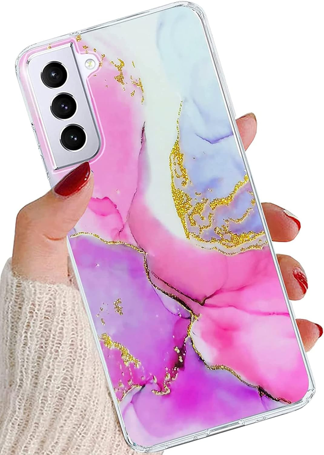 J.West Designed for Samsung Galaxy S21 Case Shiny Glitter Pink Marble Slim Fit Flexible Soft Silicone Rubber TPU Bumper Cover Skin Shockproof Protective Phone Case for Galaxy S21 5G Case  J.west   