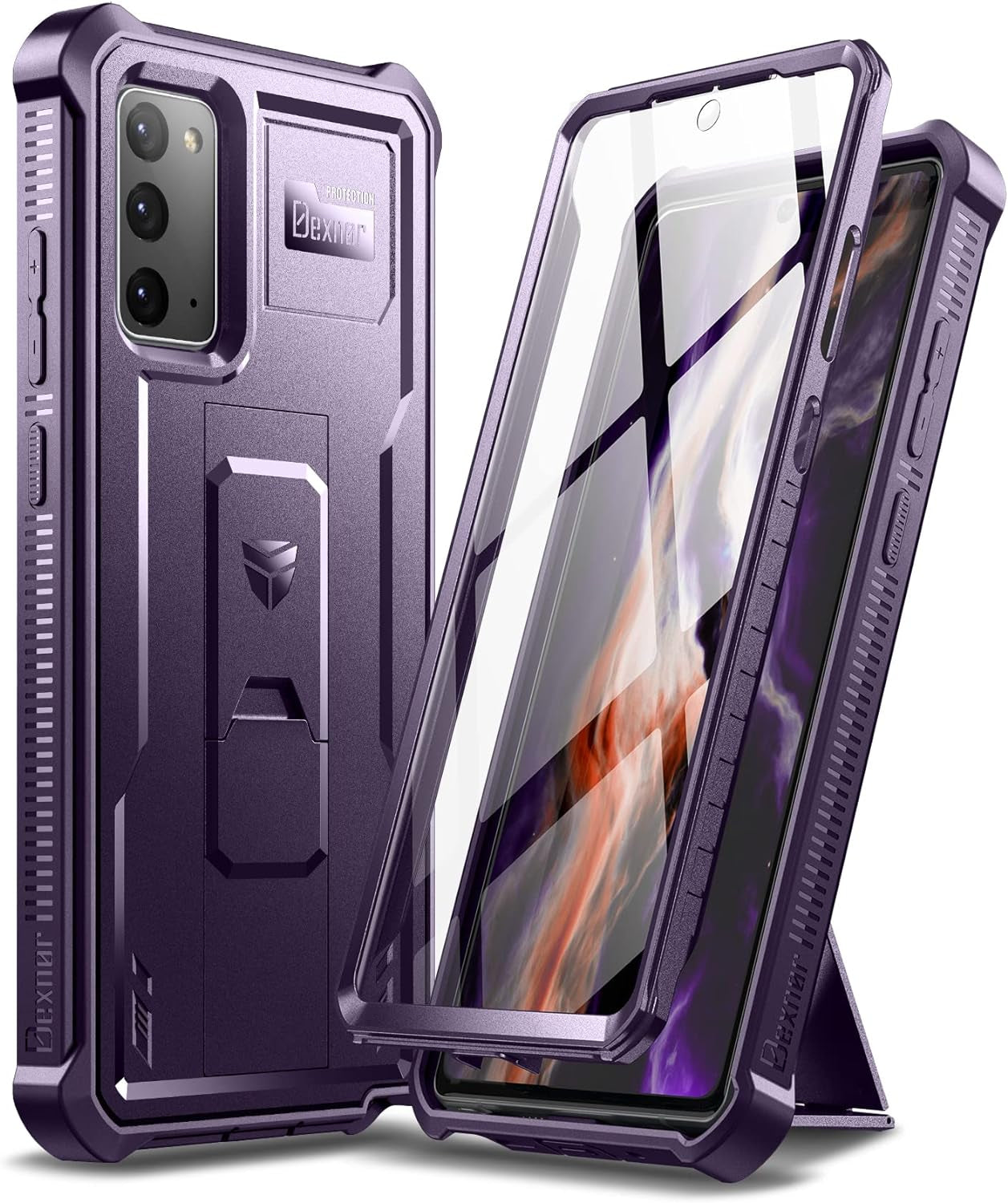 Dexnor for Samsung Galaxy Note 20 5G Case, [Built in Screen Protector and Kickstand] Heavy Duty Military Grade Protection Shockproof Protective Cover for Samsung Galaxy Note 20 Black  Dexnor Phantom Purple  