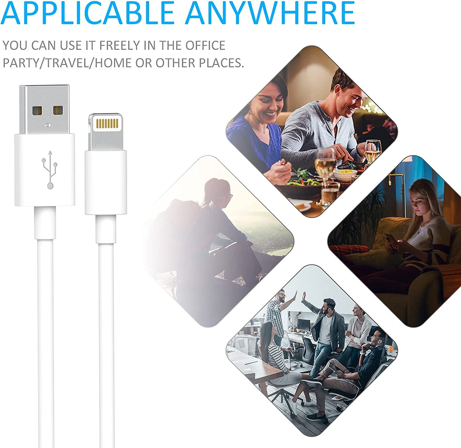 Plmuzsz (Apple Mfi Certified) Iphone Charger Cable, 3Pack Data Sync Charging Cords with 3Pack USB Wall Charger Travel Plug Adapter Compatible Iphone 12 Pro/11 Pro/Xs/Xr/X/8/8Plus and More  ZUQIETA   