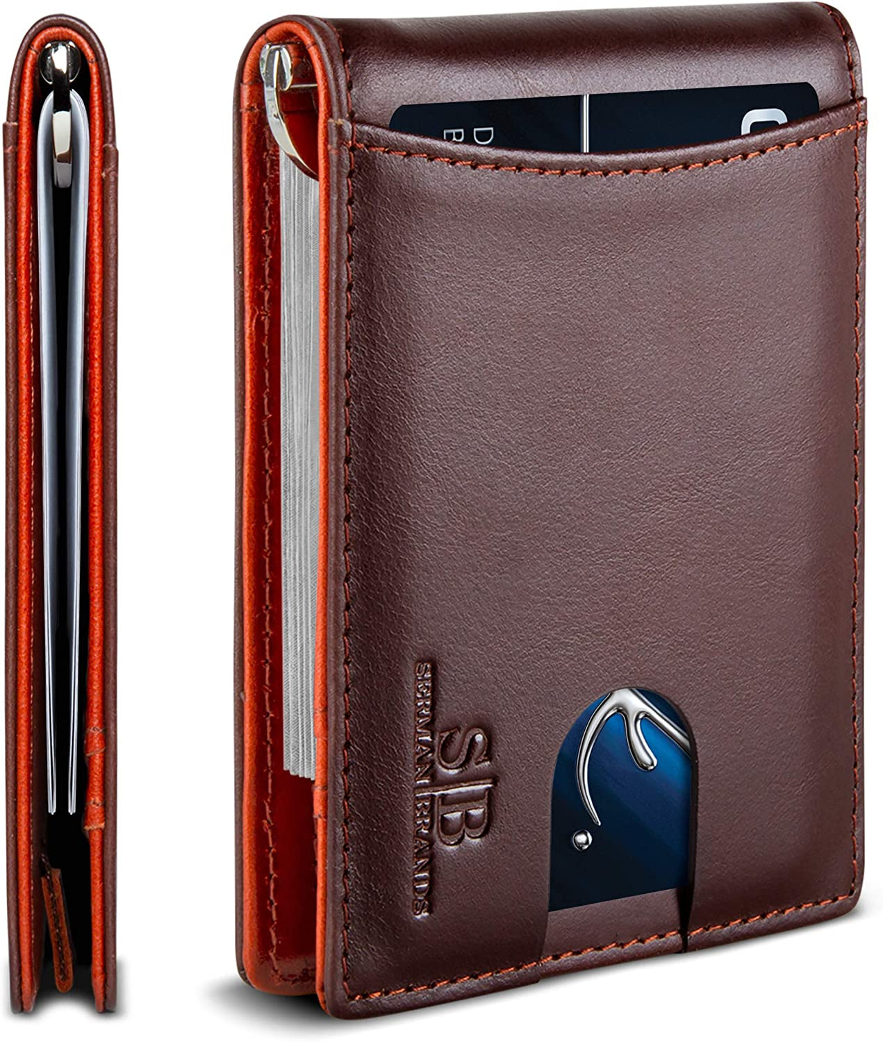 SERMAN BRANDS RFID Blocking Slim Bifold Genuine Leather Minimalist Front Pocket Wallets for Men with Money Clip Thin Gift  SERMAN BRANDS Chocolate 1.s  